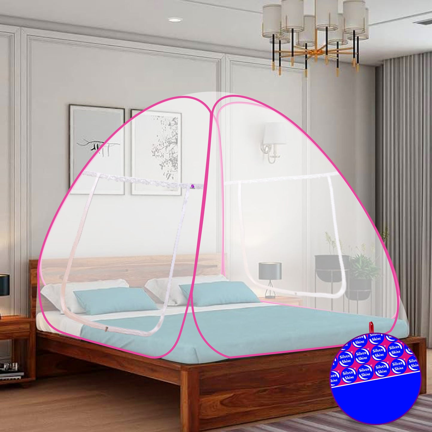 White Pink Mosquito Net (Double Bed)