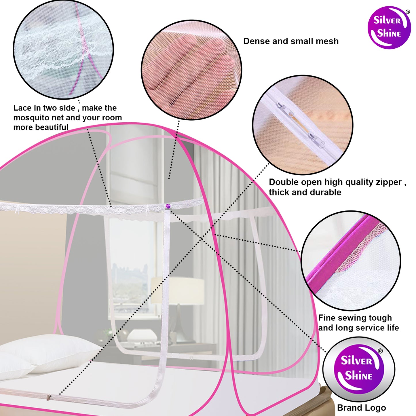 White Pink Mosquito Net (Double Bed)