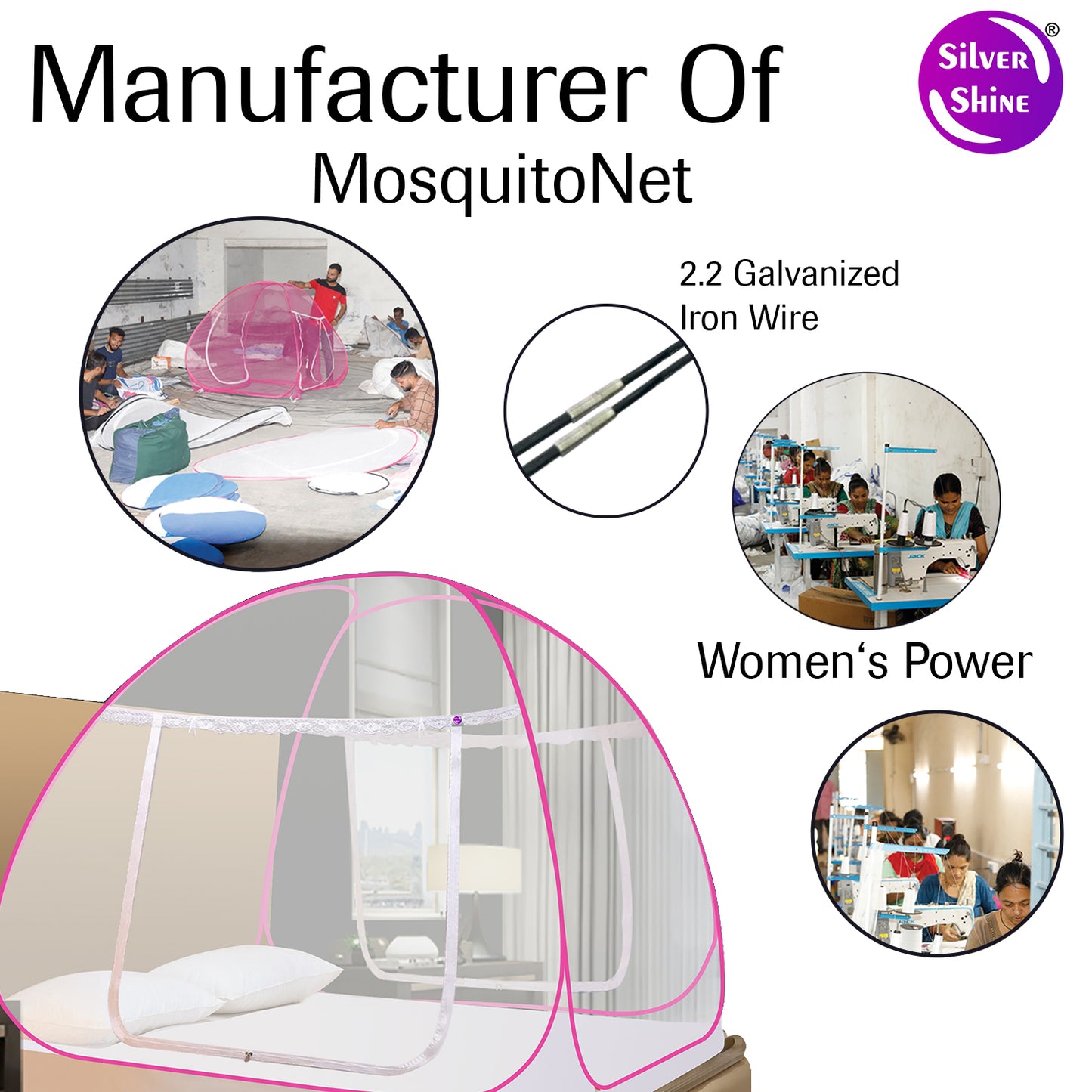 White Pink Mosquito Net (Double Bed)