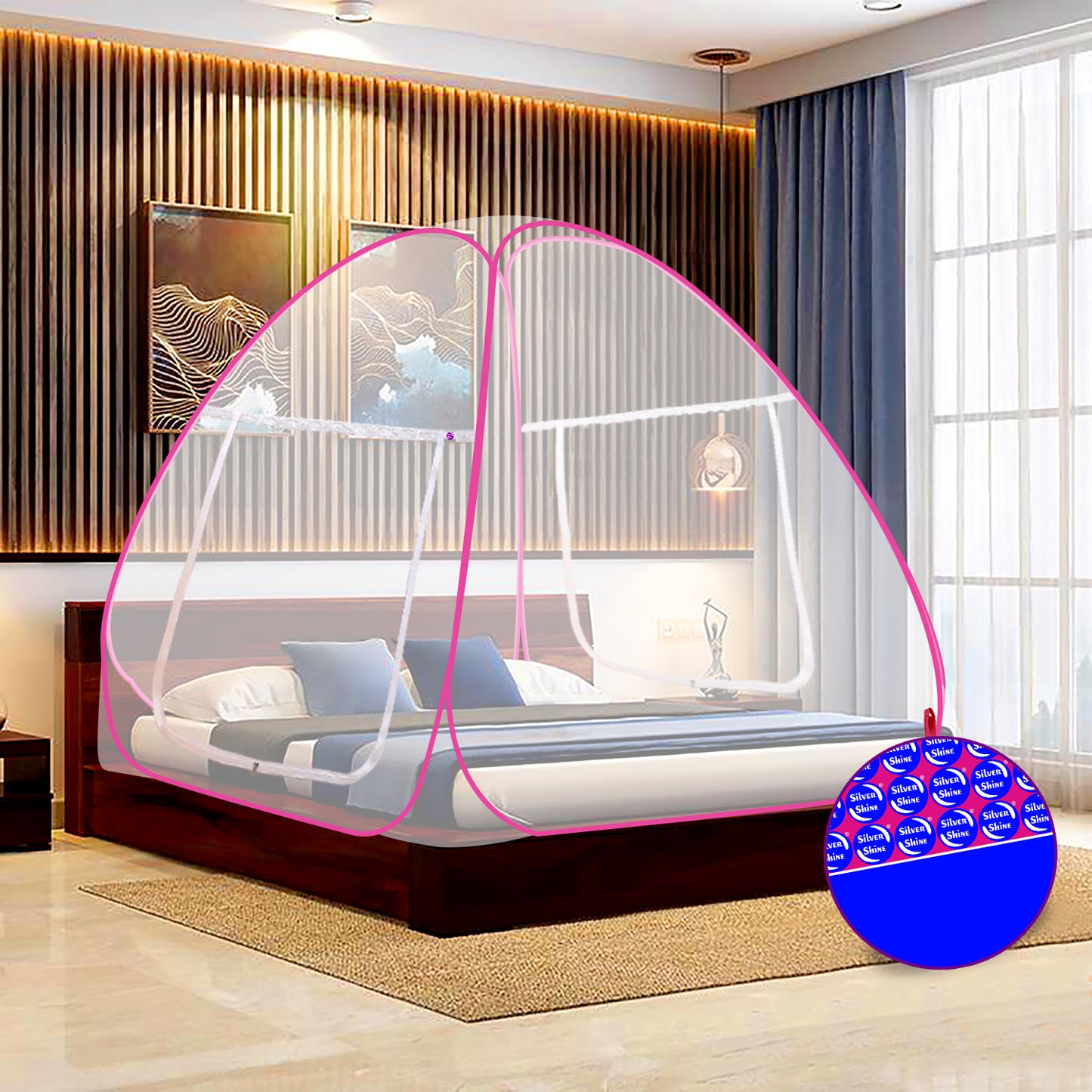 White Pink Mosquito Net (Double Bed)