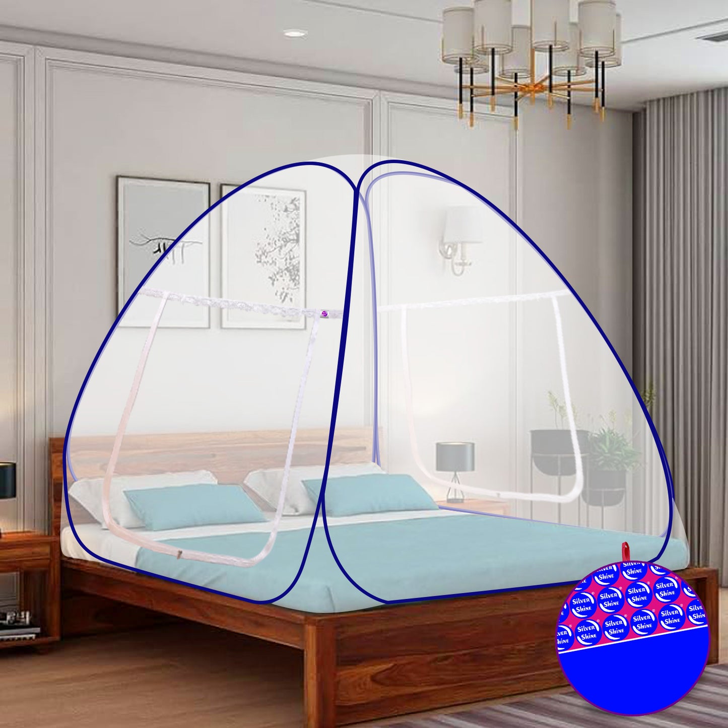 White Blue Mosquito Net (Double Bed)