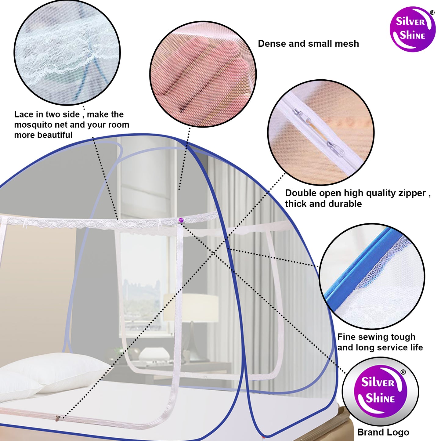 White Blue Mosquito Net (Double Bed)