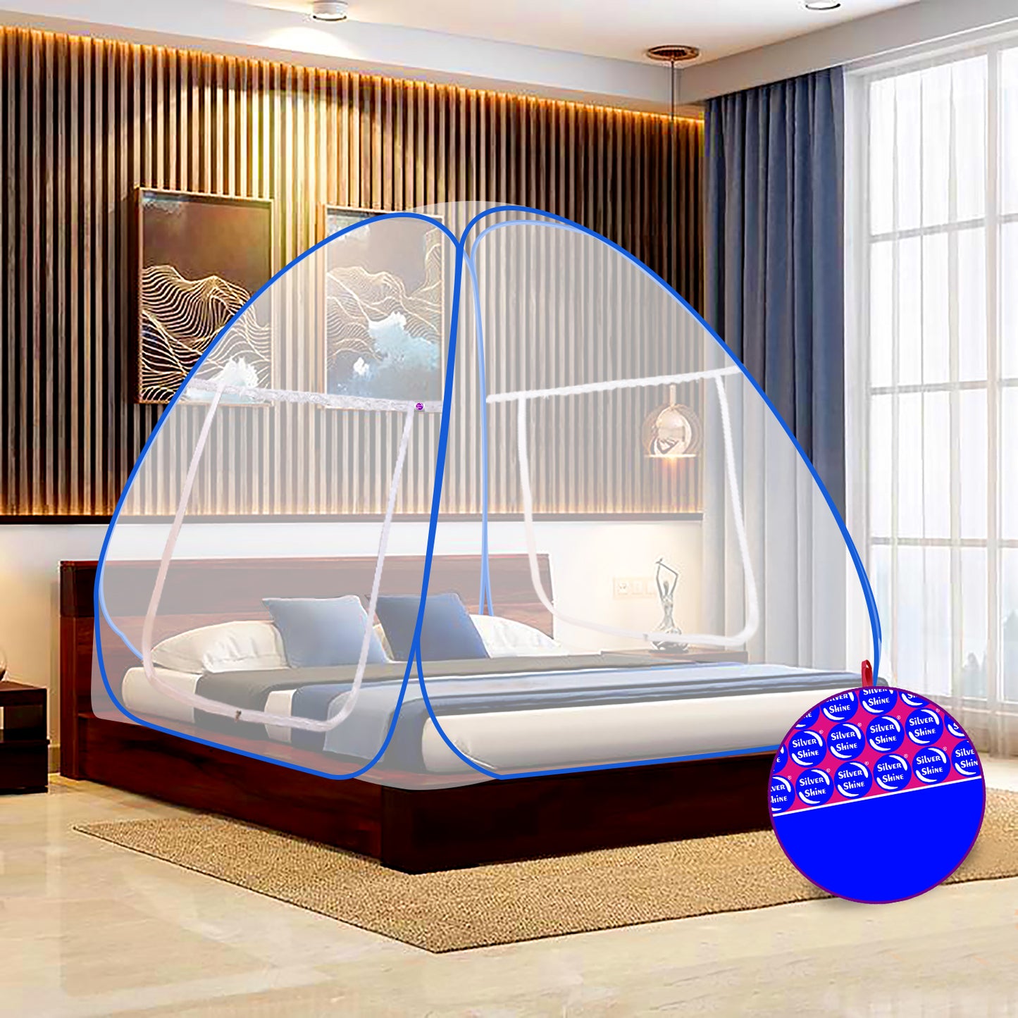 White Blue Mosquito Net (Double Bed)