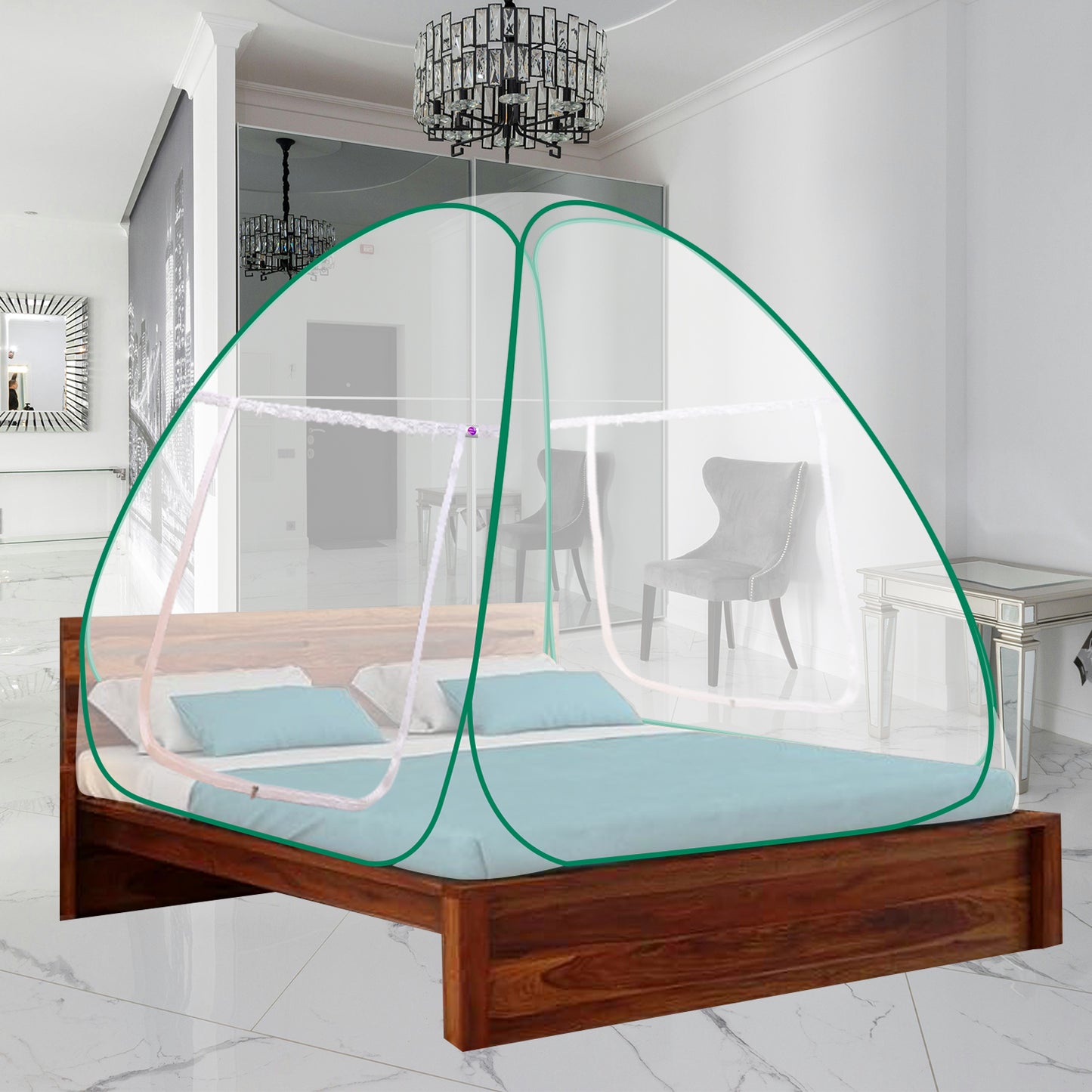 White Green Mosquito Net (Double Bed)