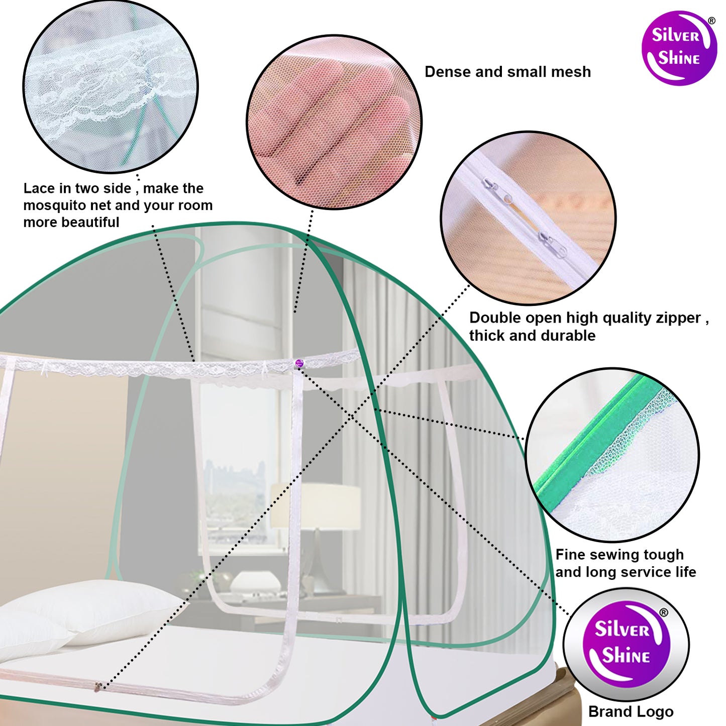 White Green Mosquito Net (Double Bed)