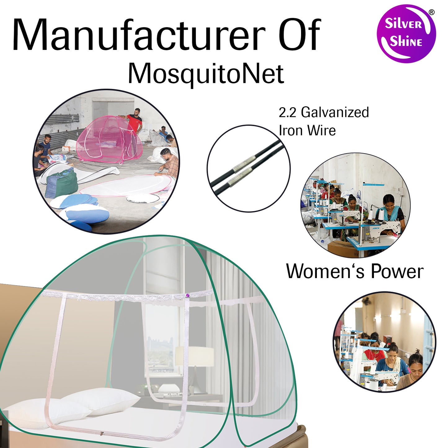 White Green Mosquito Net (Double Bed)