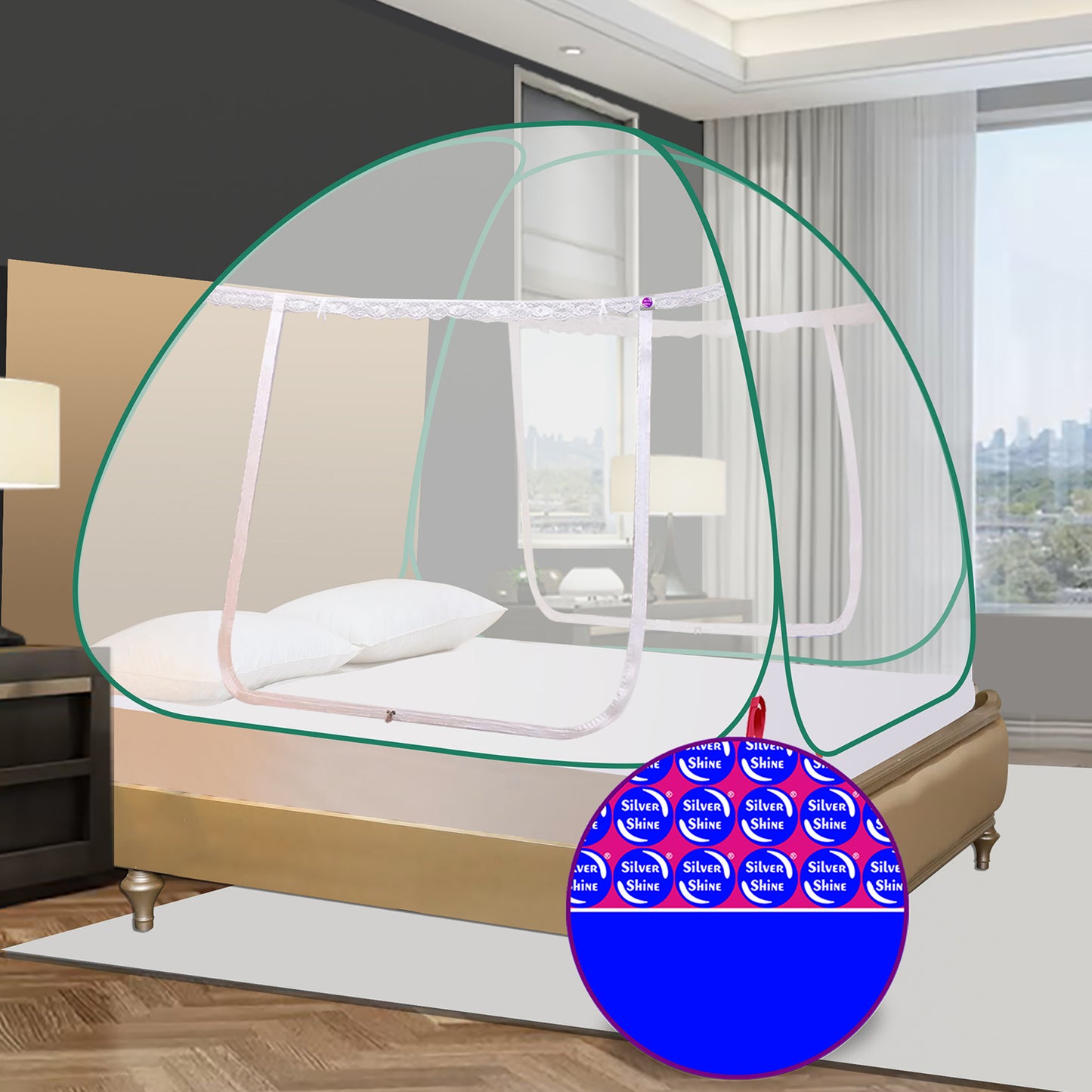 White Green Mosquito Net (Double Bed)