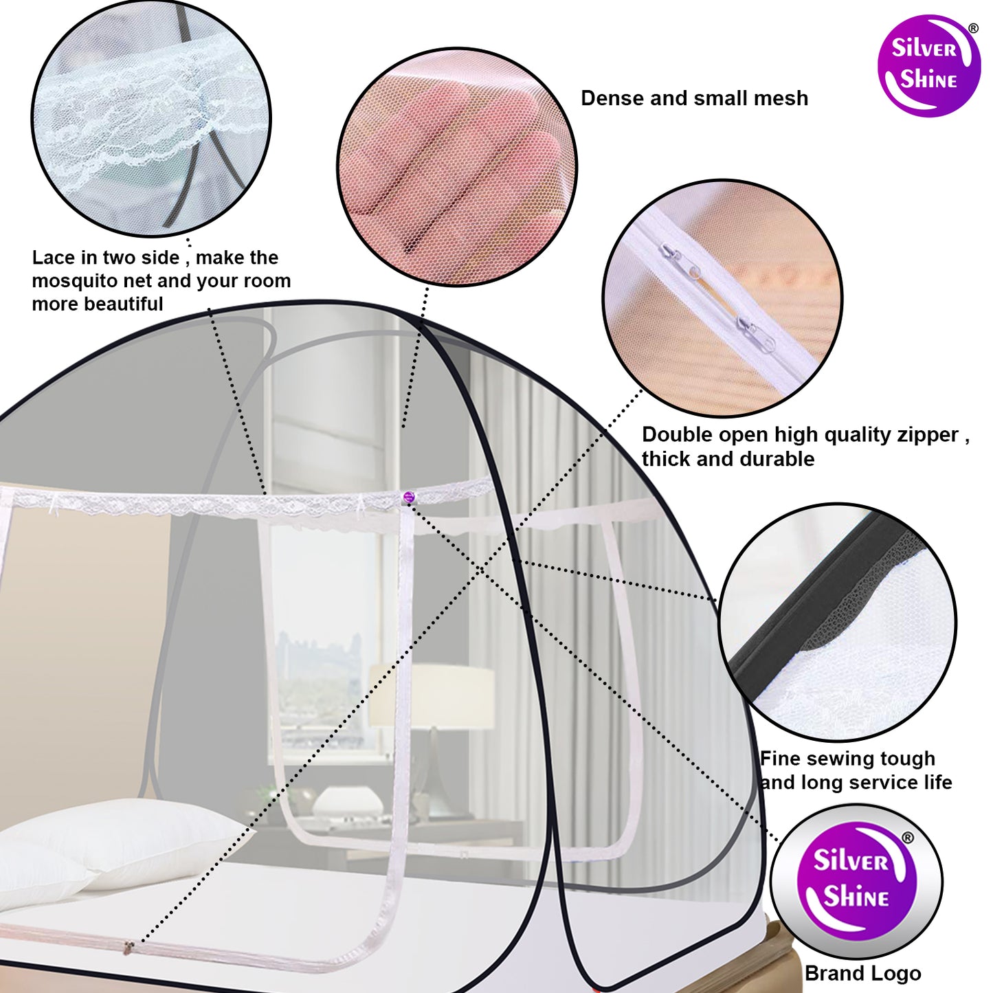 White Black Mosquito Net (Double Bed)