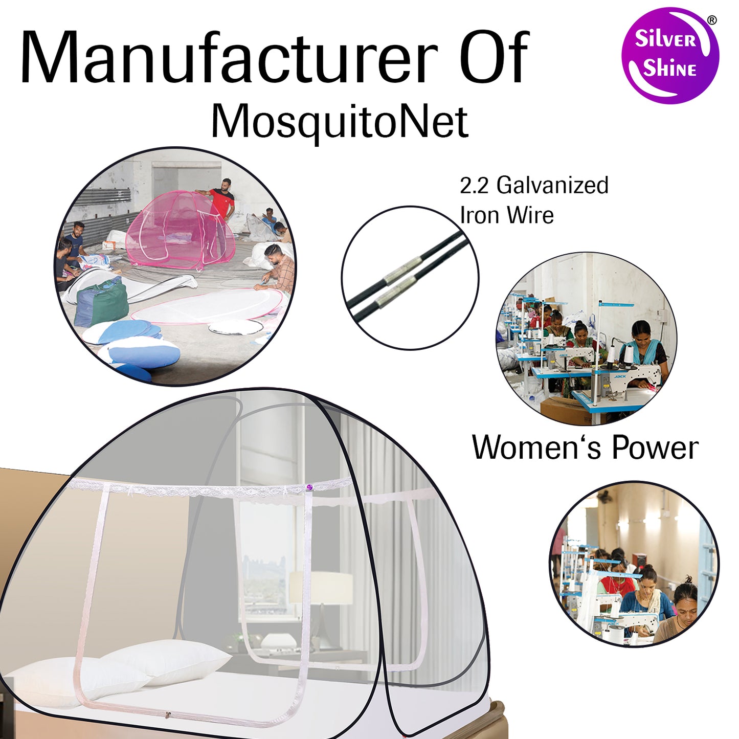 White Black Mosquito Net (Double Bed)