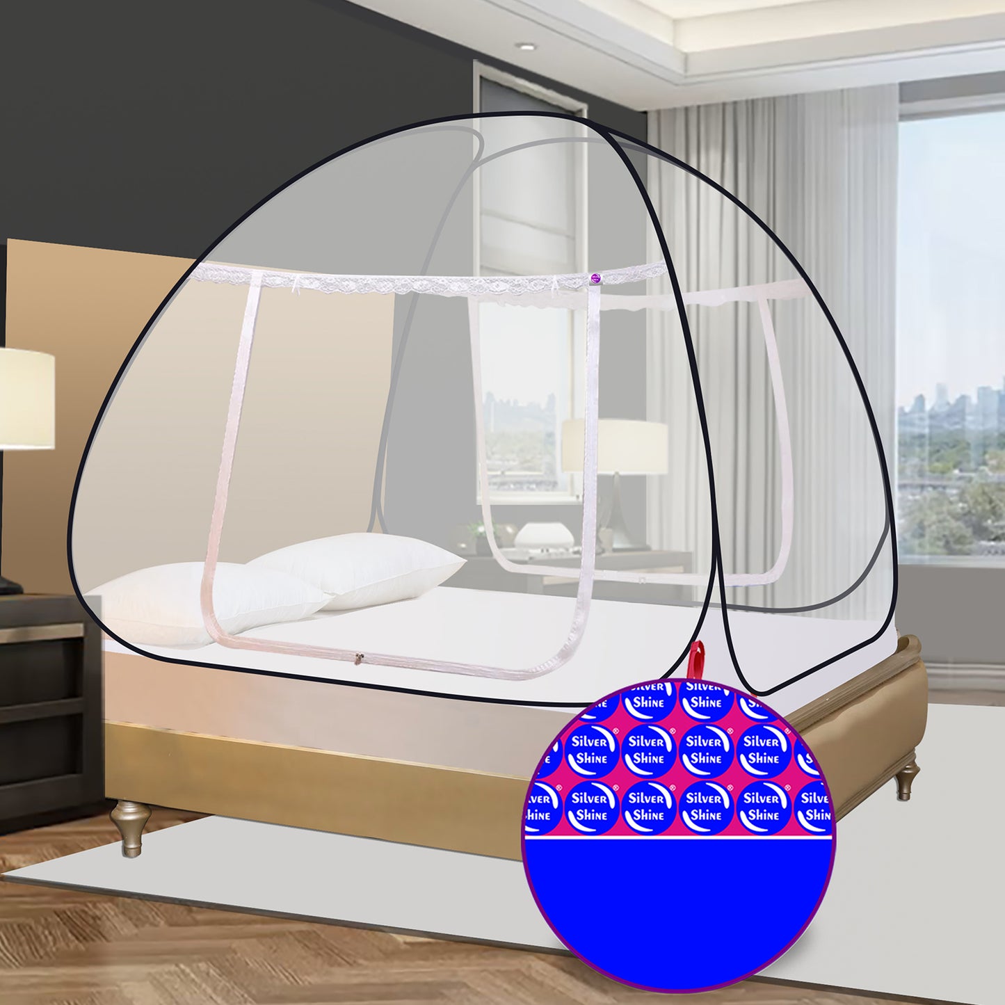 White Black Mosquito Net (Double Bed)