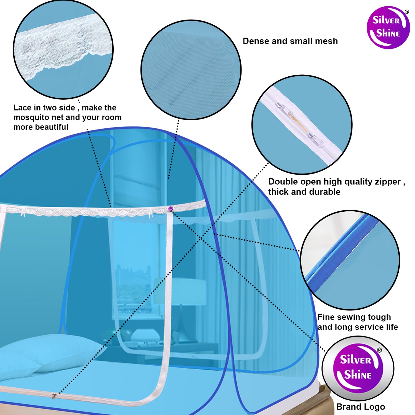 Sky Blue Mosquito Net (Double Bed)