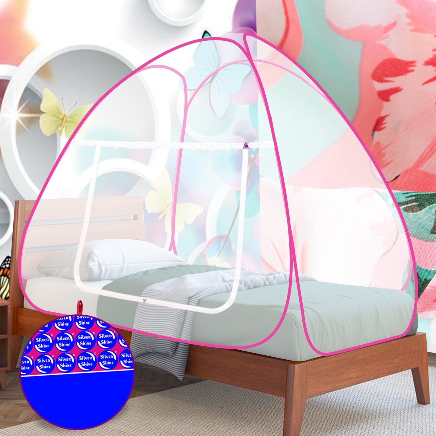 White Pink Mosquito Net (Single Bed)