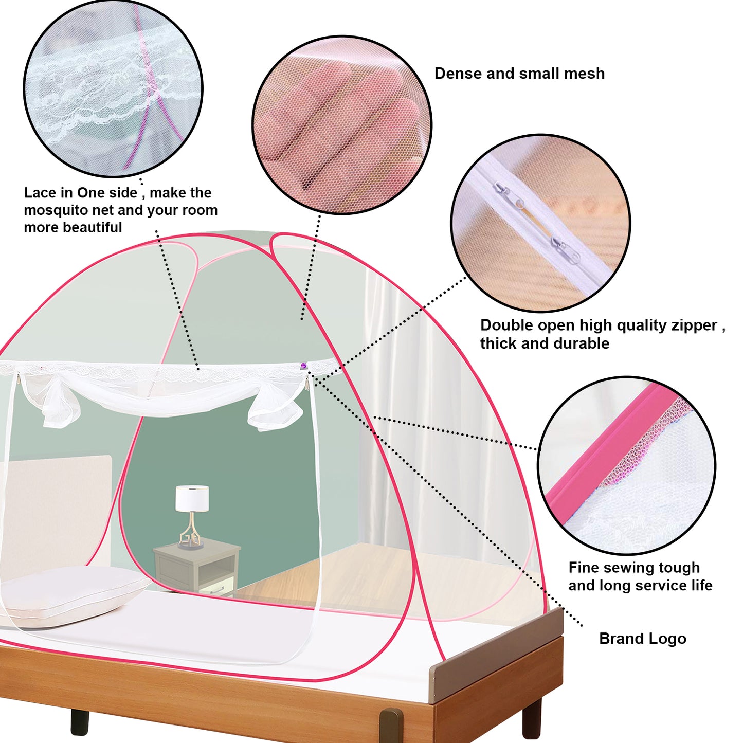 White Pink Mosquito Net (Single Bed)