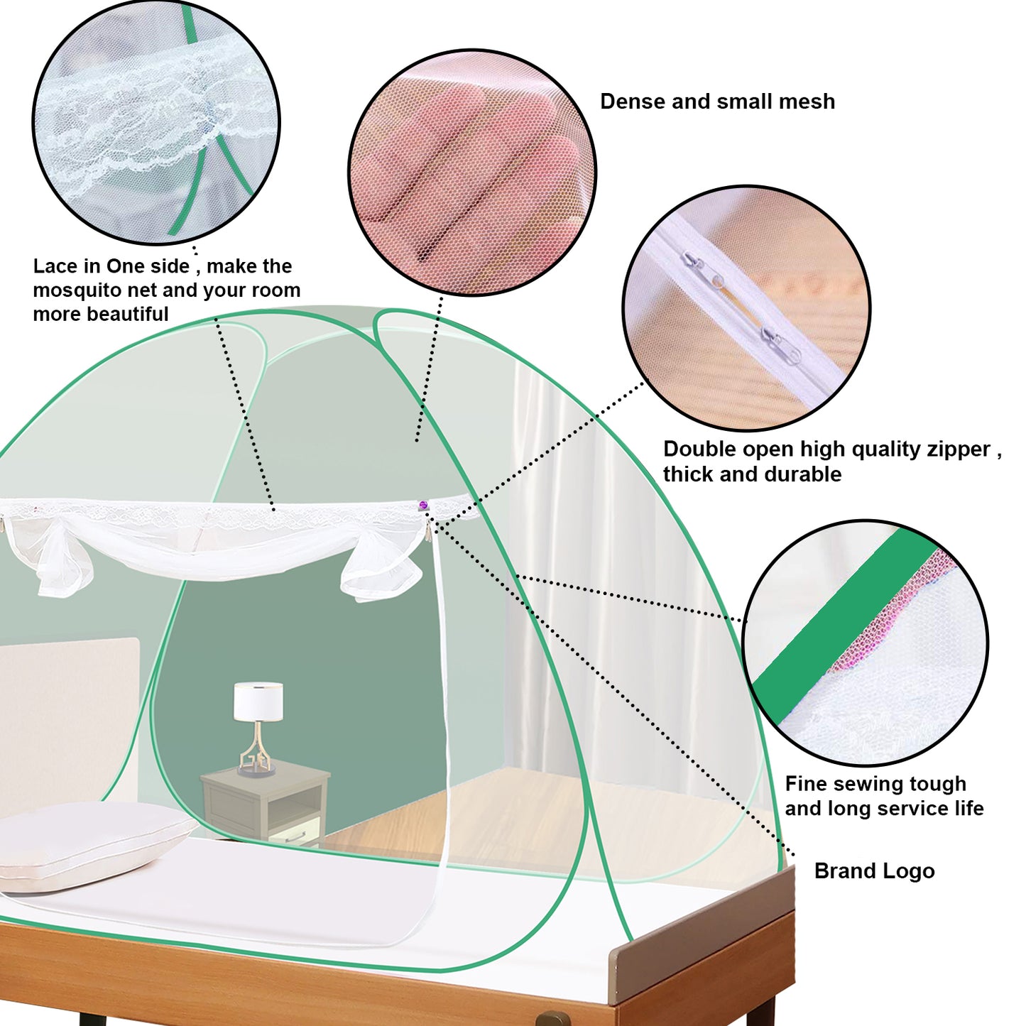 White Green Mosquito Net (Single Bed)