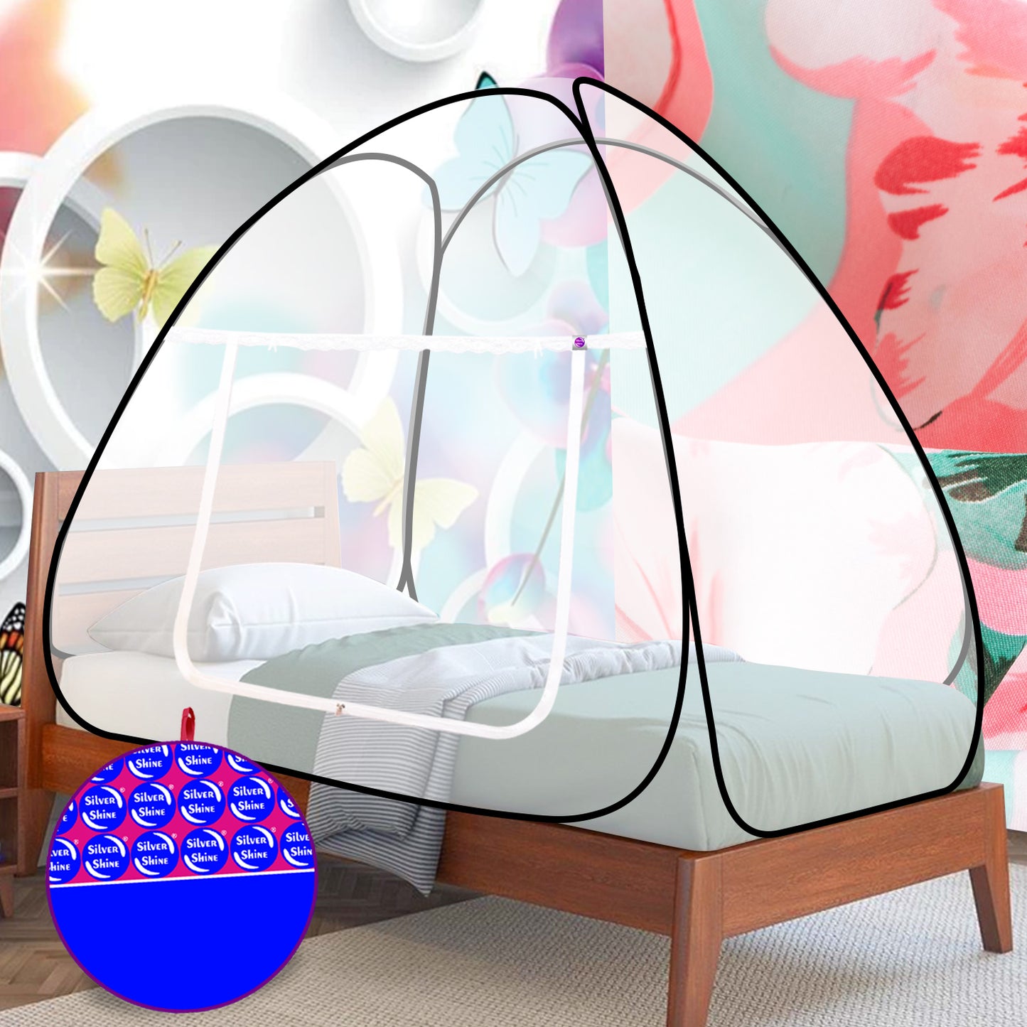 White Black Mosquito Net (Single Bed)