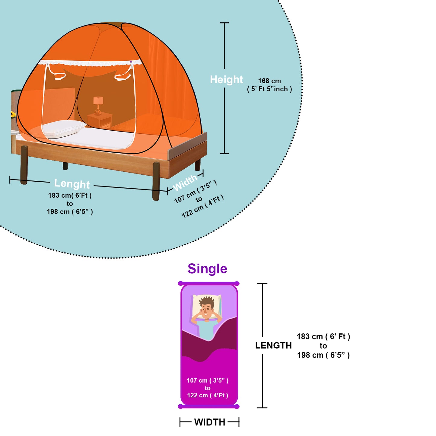 Orange Mosquito Net (Single Bed)