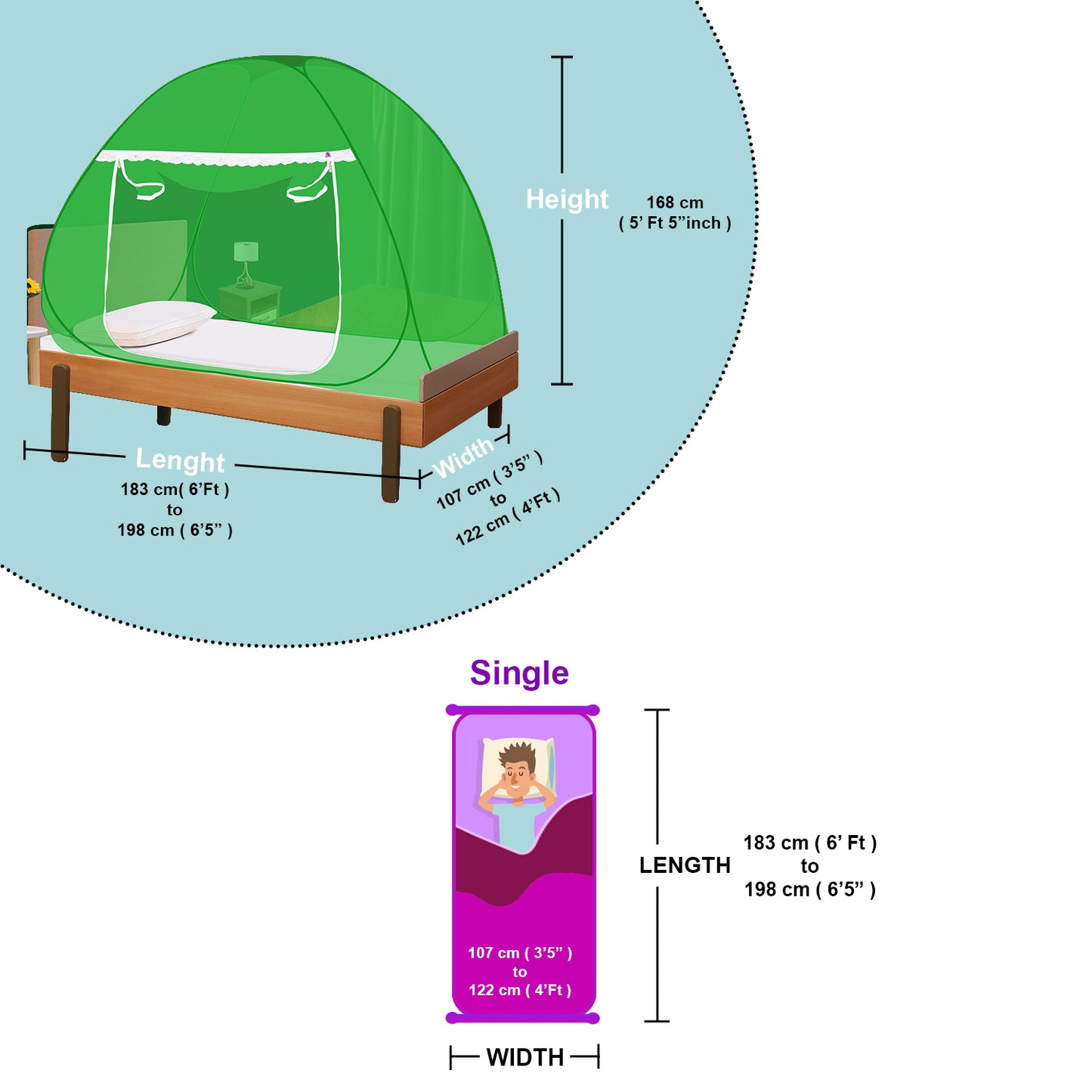 Green Mosquito Net (Single Bed)