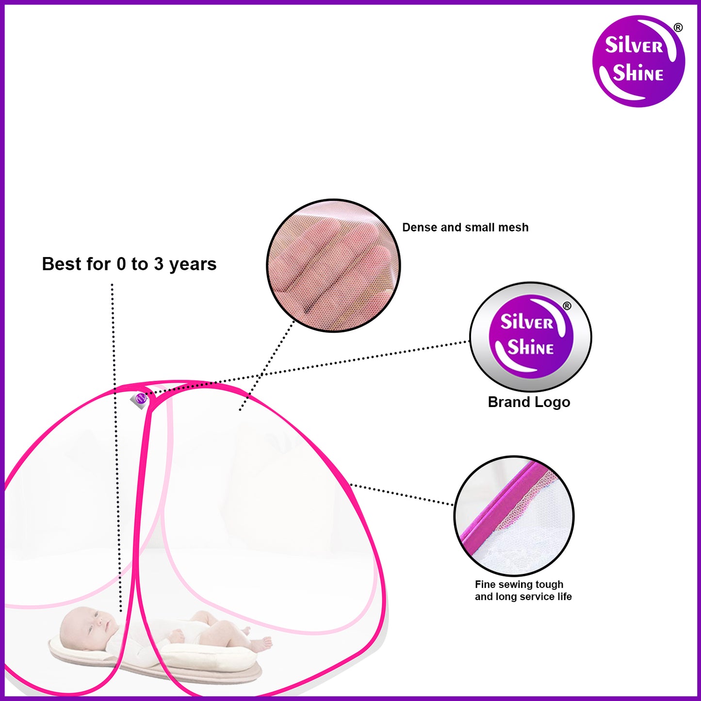 White Pink Baby Mosquito net