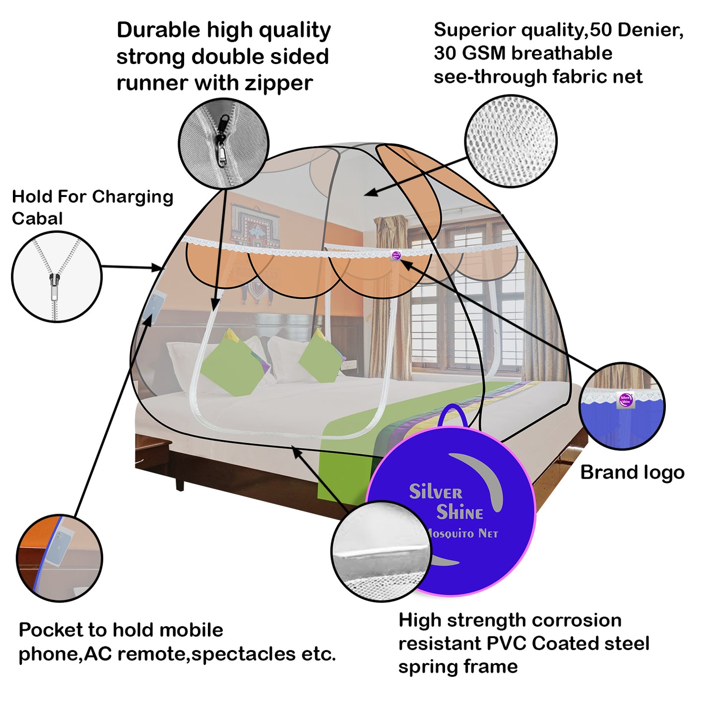 Premium Mosquito net Orange (Double Bed)