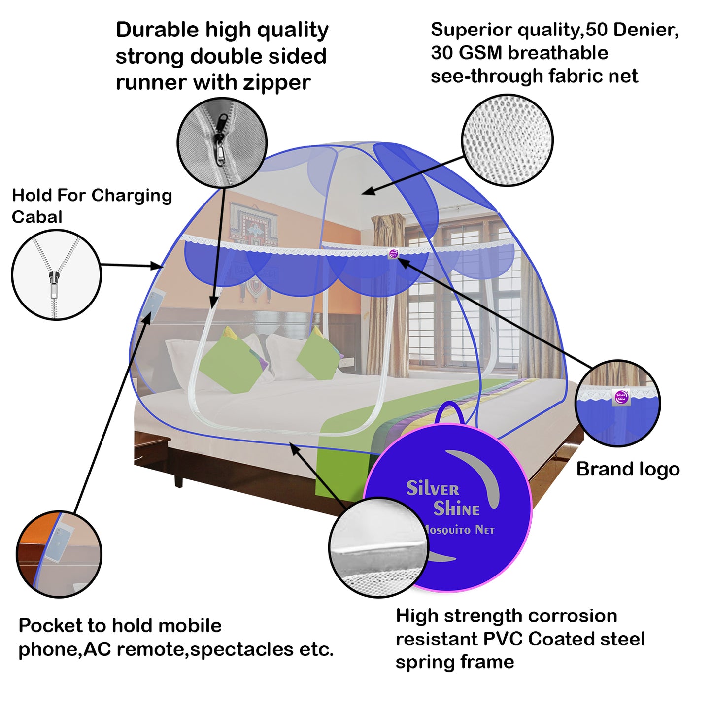 Premium Mosquito net Blue (Double Bed)