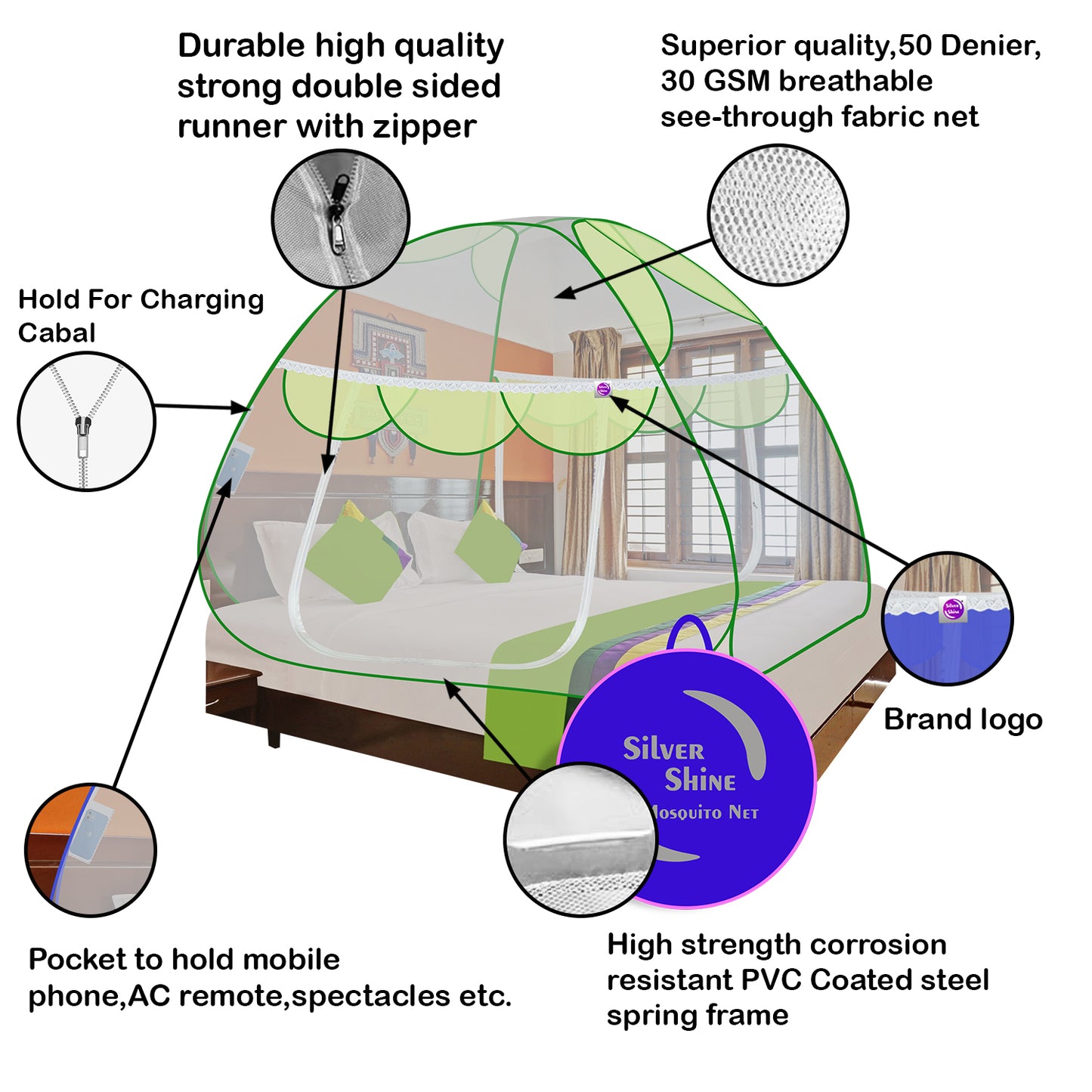 Premium Mosquito net Green (Double Bed)