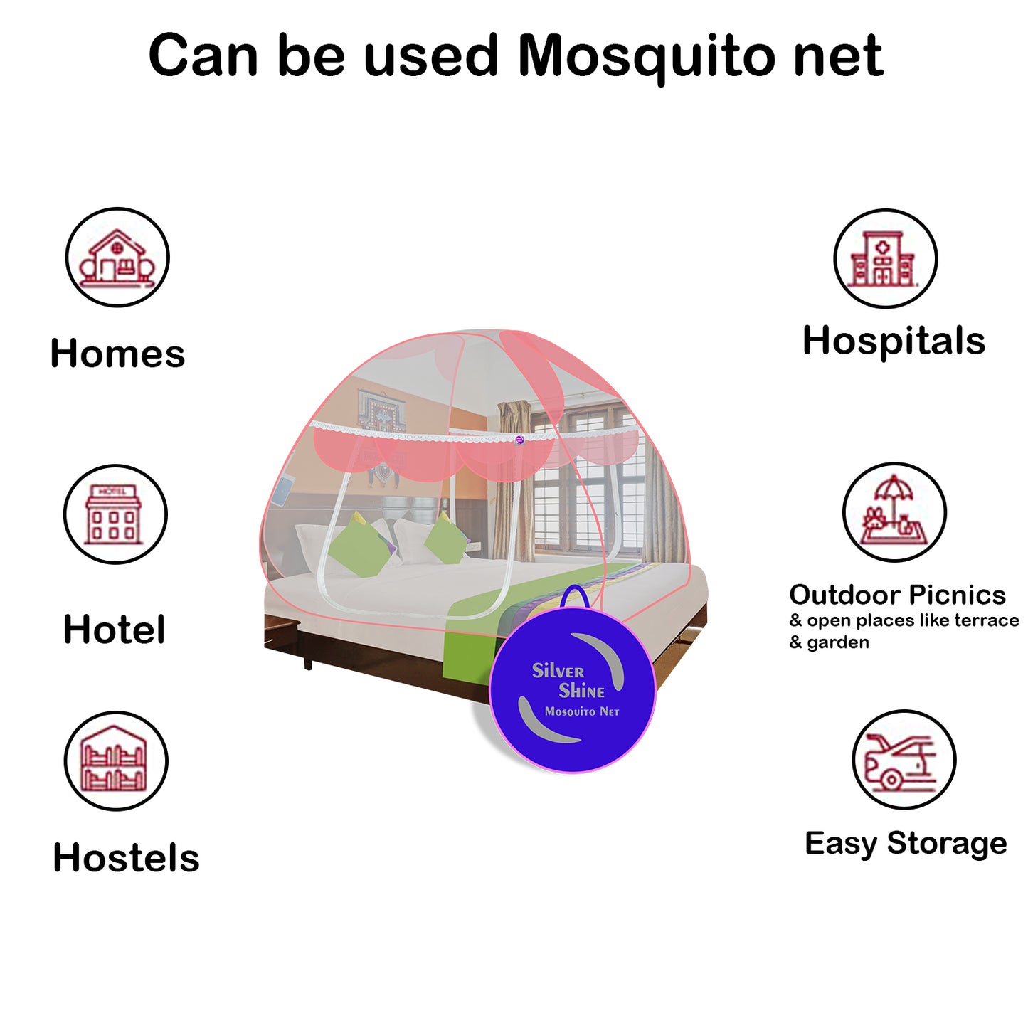 Premium Mosquito net Pink (Double Bed)