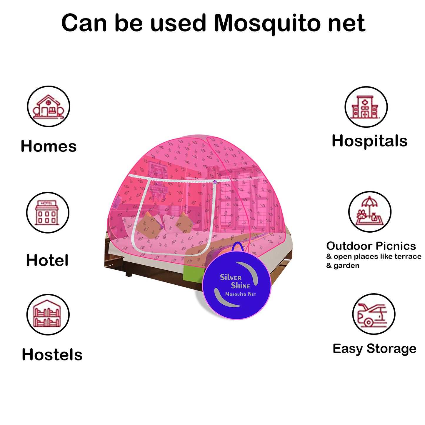 Premium Mosquito net Pink Flower (Double Bed)