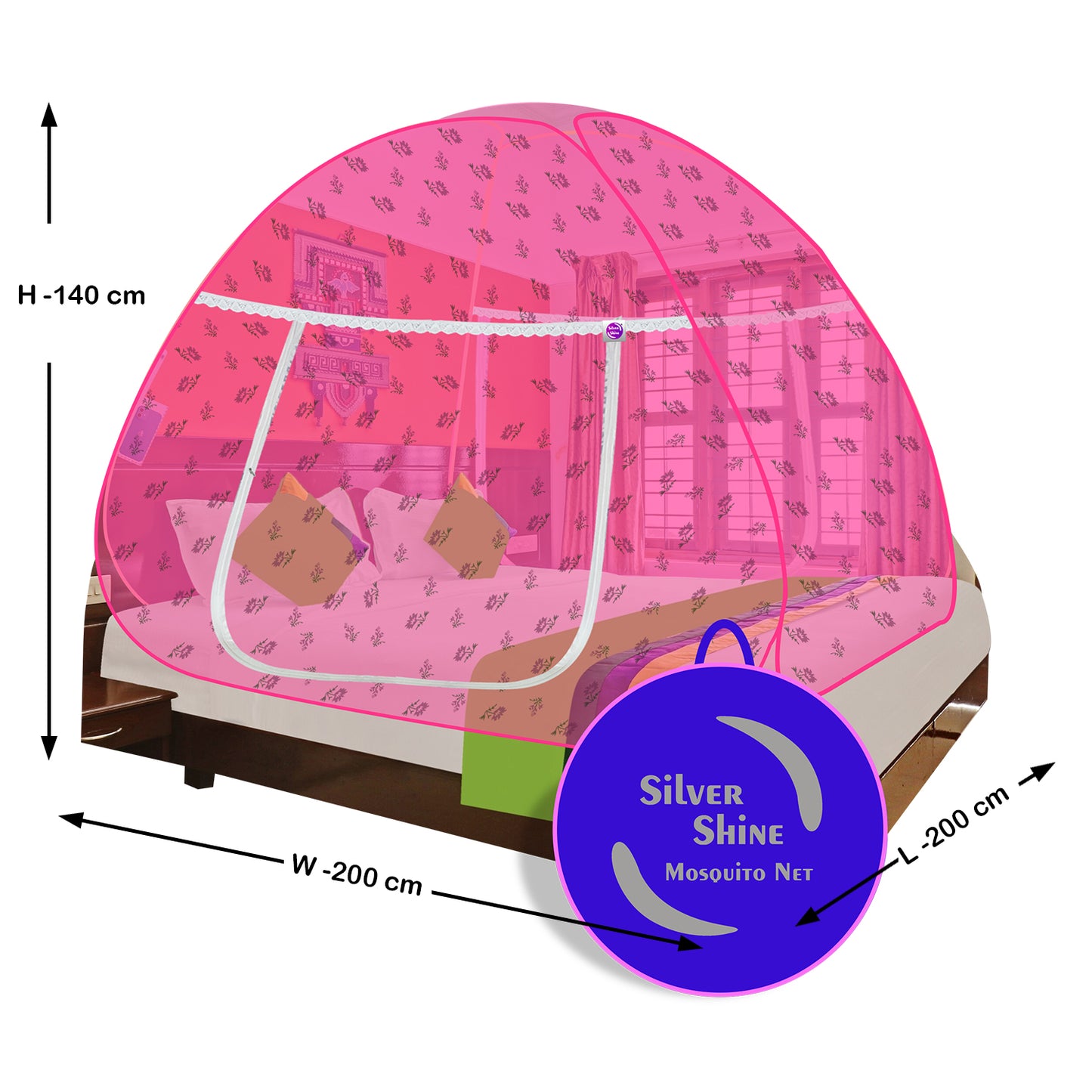 Premium Mosquito net Pink Flower (Double Bed)