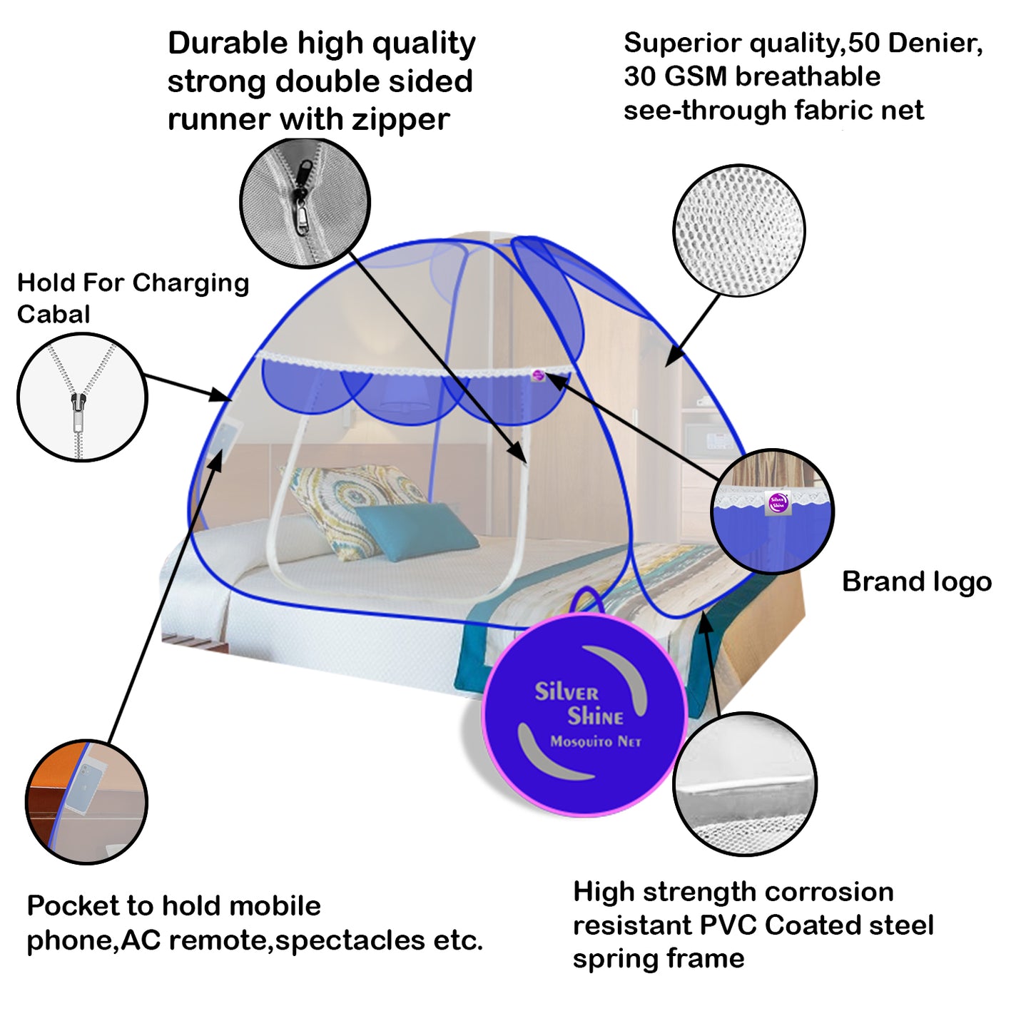 Premium Mosquito net Blue (Single Bed)