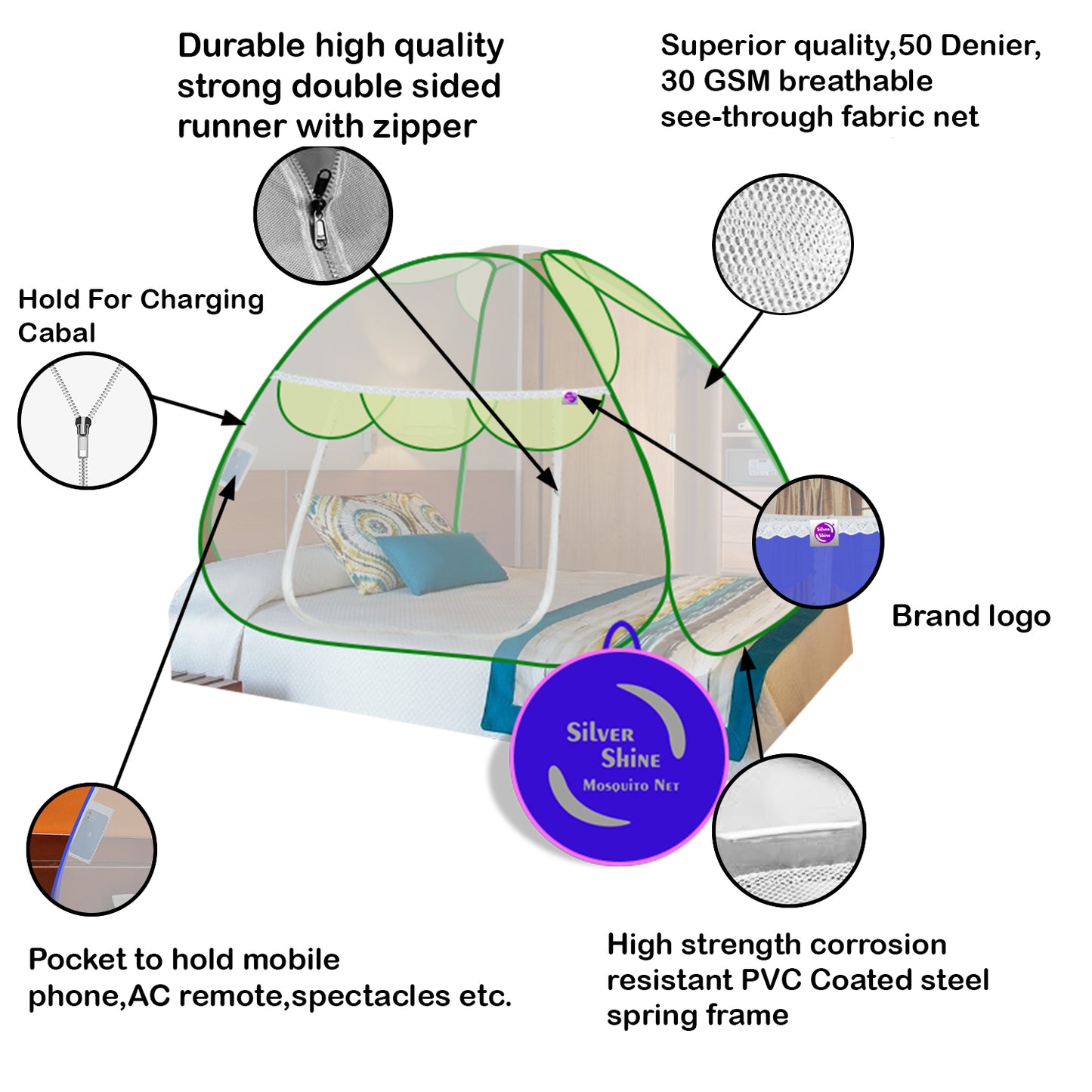 Premium Mosquito net Green (Single Bed)