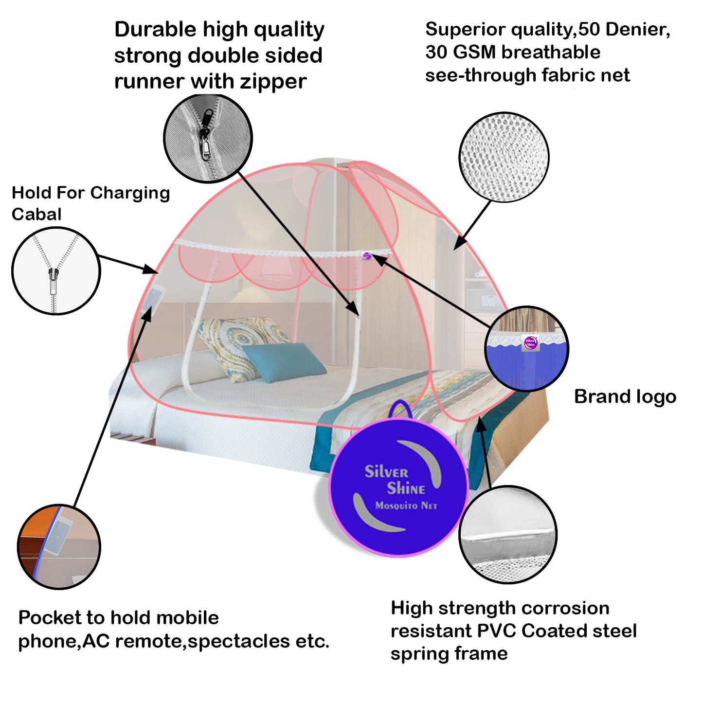 Premium Mosquito net Pink (Single Bed)