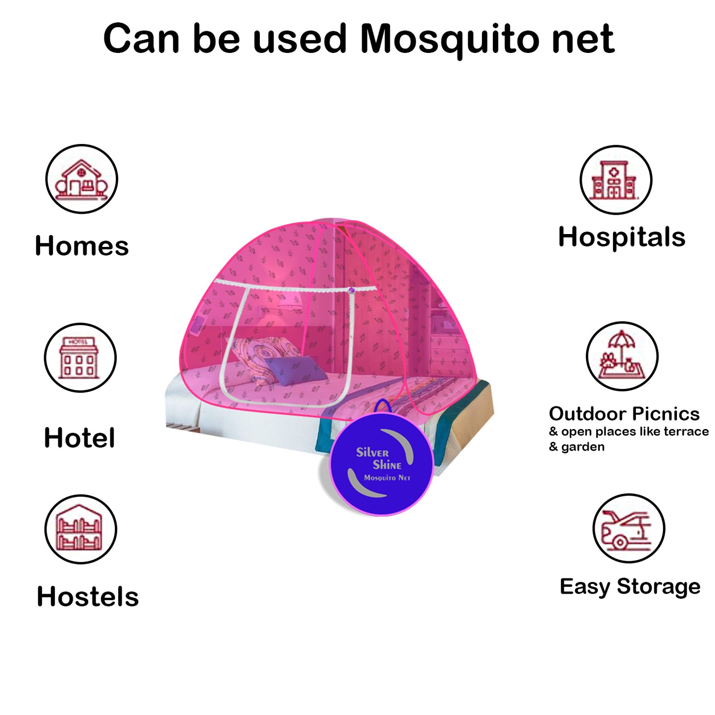 Premium Mosquito net Pink Flower (Single Bed)