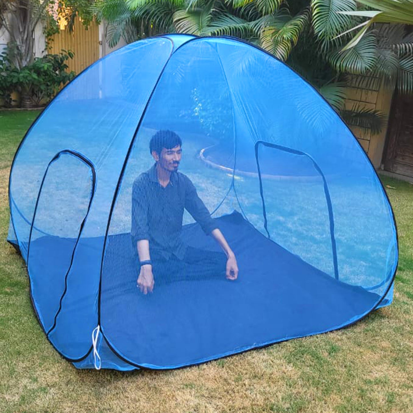 Sky Blue Mosquito net with Base (Double Bed)