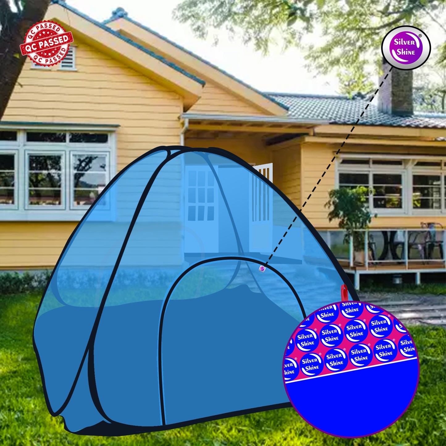 Sky Blue Mosquito net with Base (Double Bed)