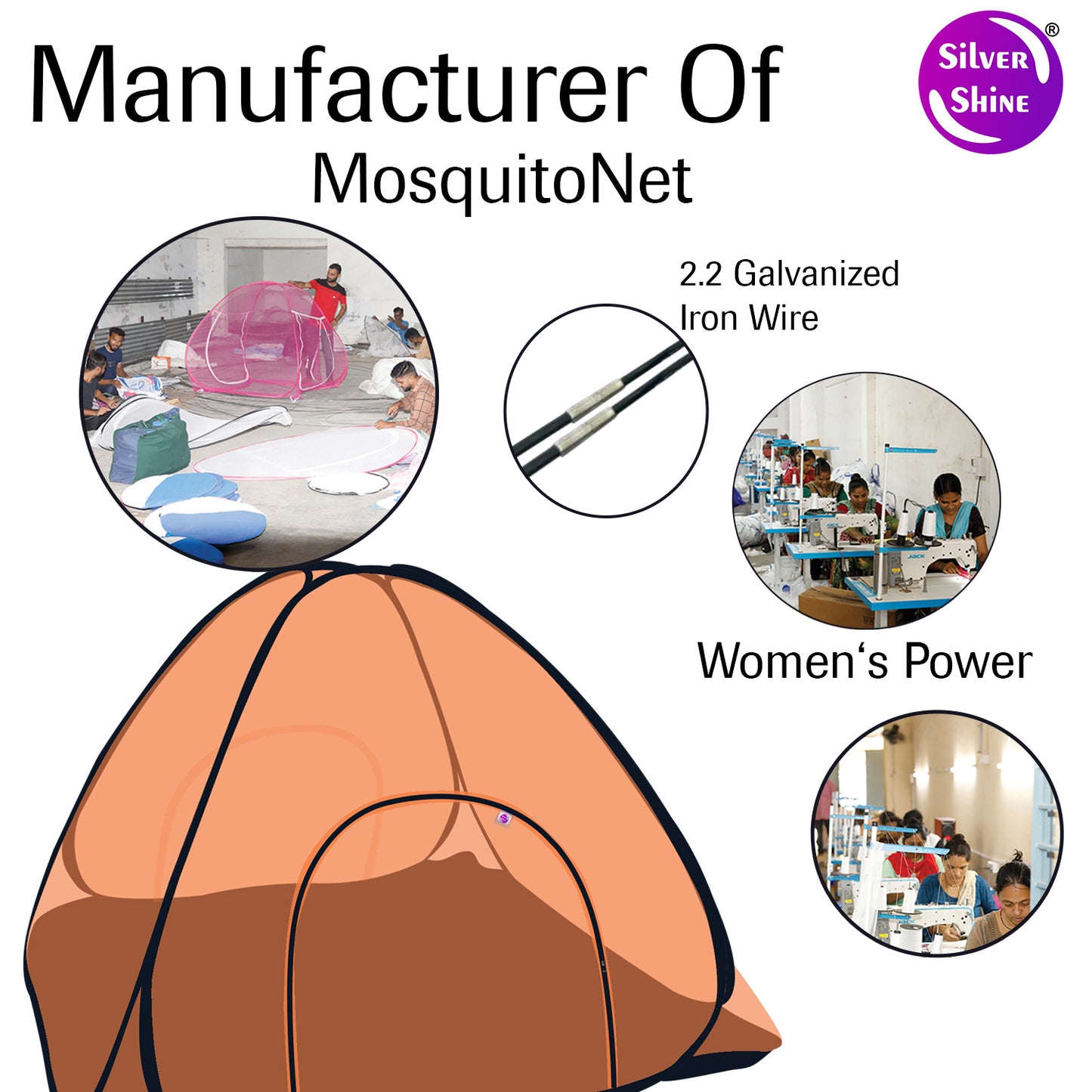 Orange Mosquito net with Base (Double Bed)
