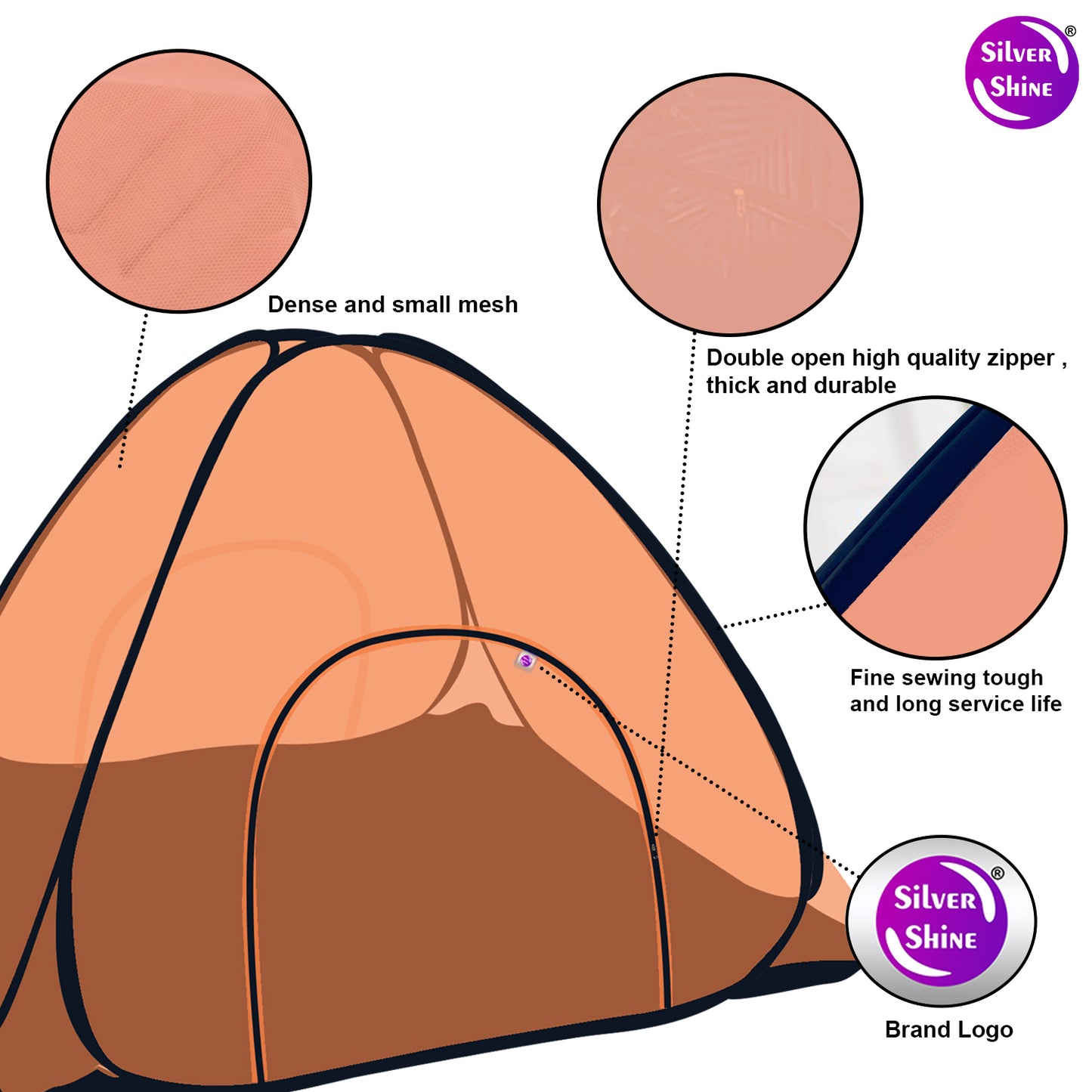 Orange Mosquito net with Base (Double Bed)