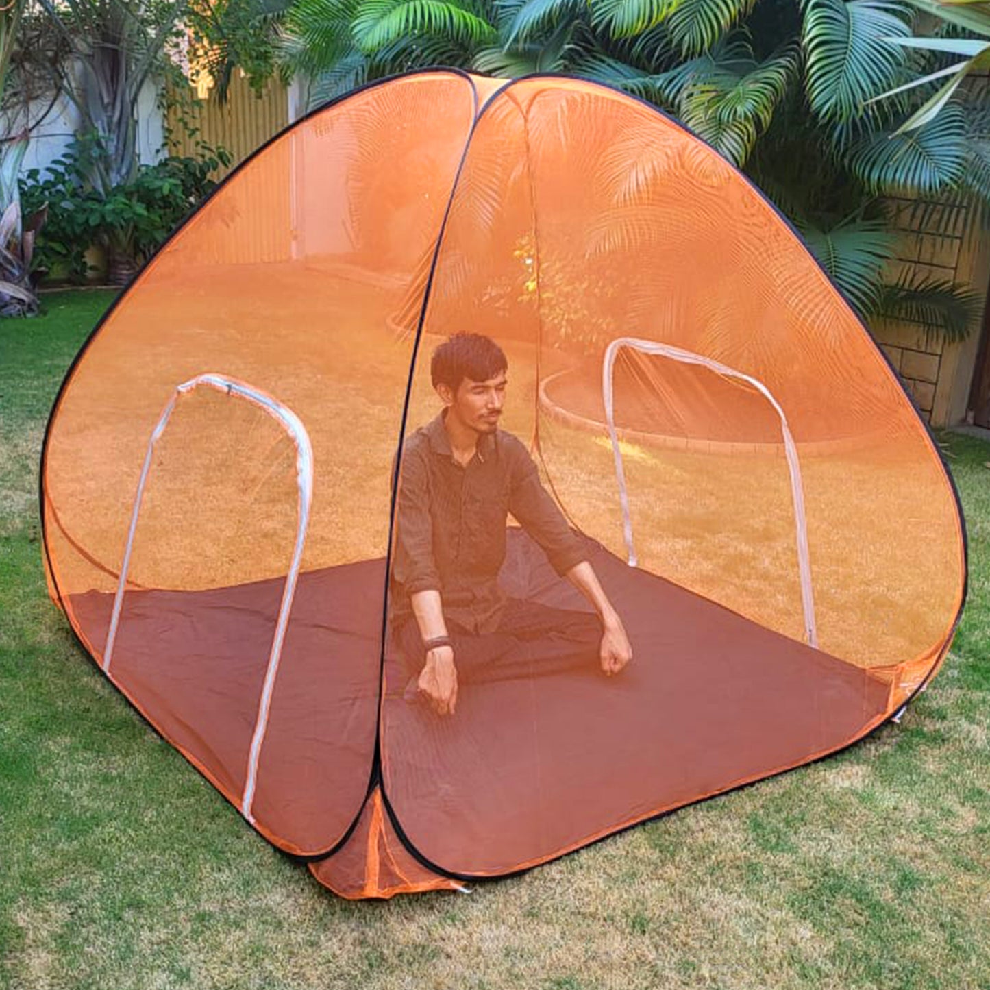 Orange Mosquito net with Base (Double Bed)