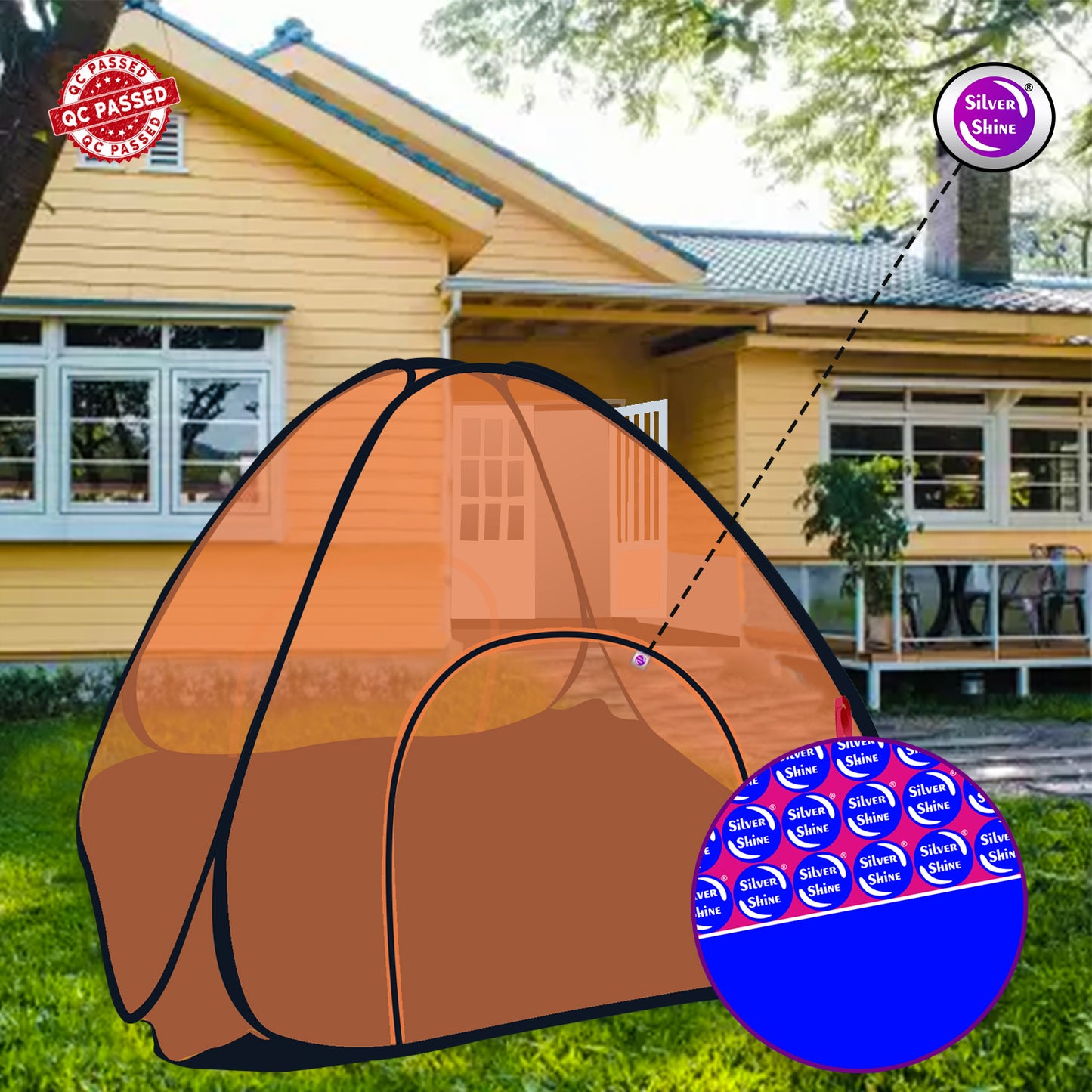 Orange Mosquito net with Base (Double Bed)