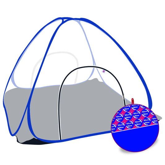 White Blue Mosquito net with Base (Double Bed)