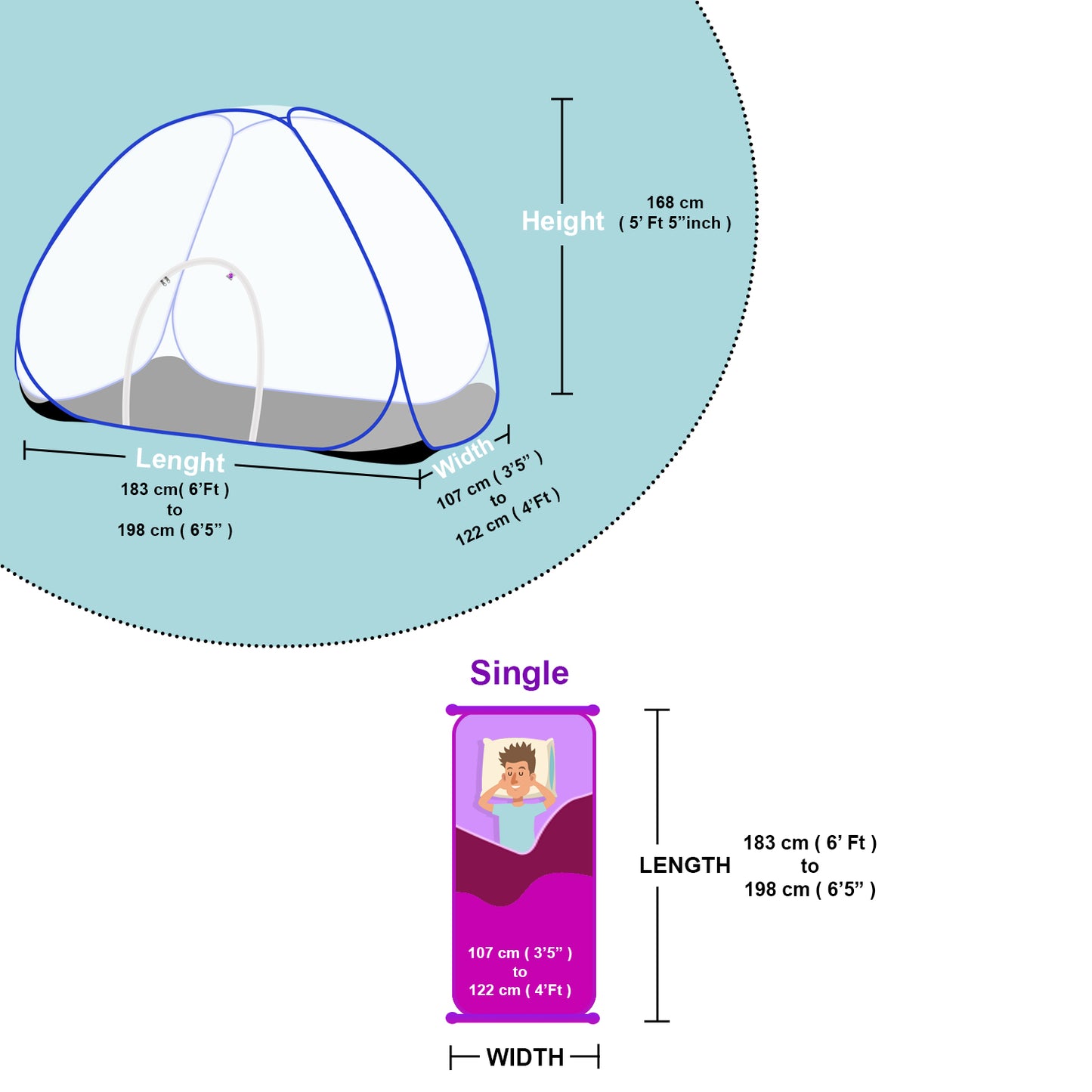 White Blue Mosquito Net With Base (Single Bed)