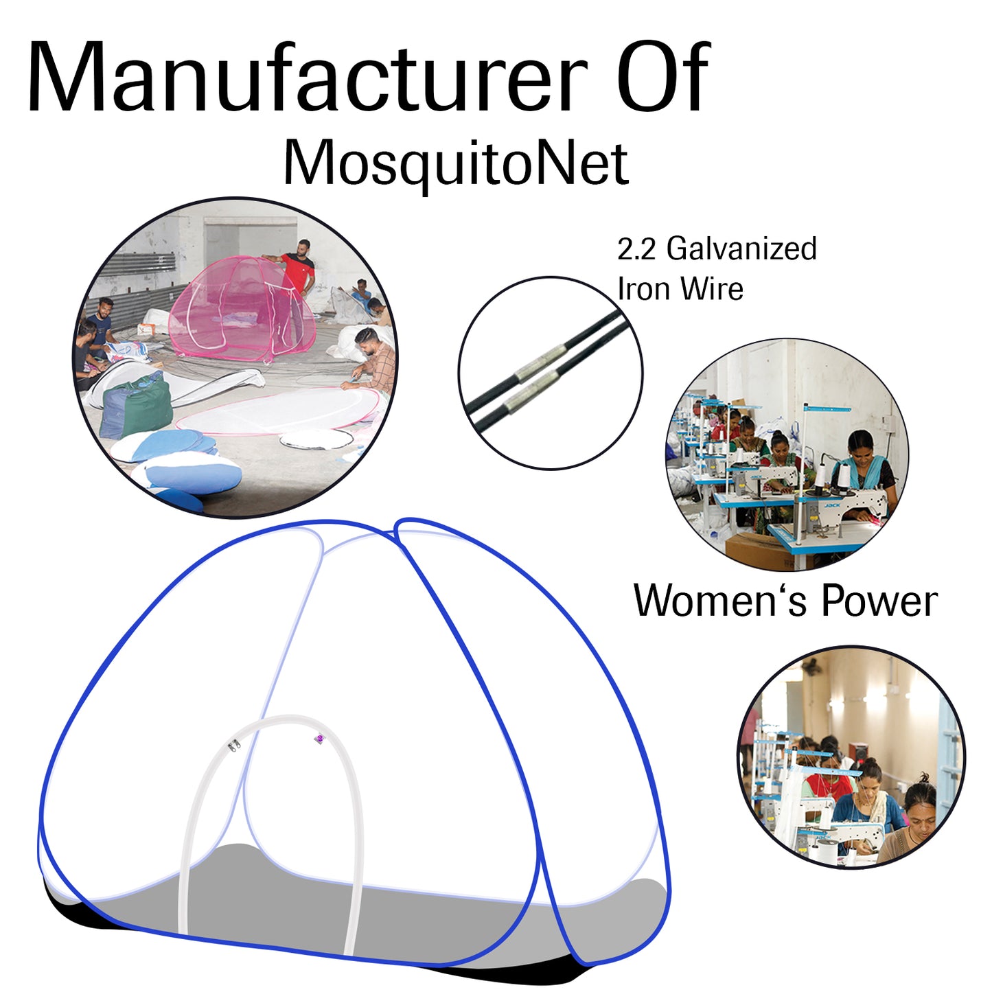 White Blue Mosquito Net With Base (Single Bed)