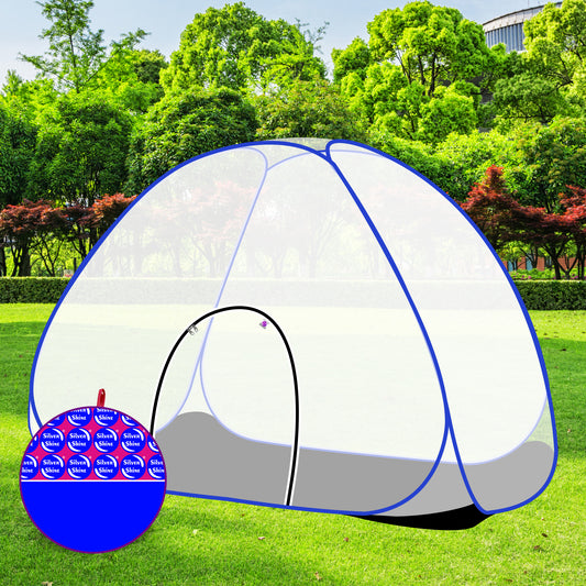 White Blue Mosquito Net With Base (Single Bed)