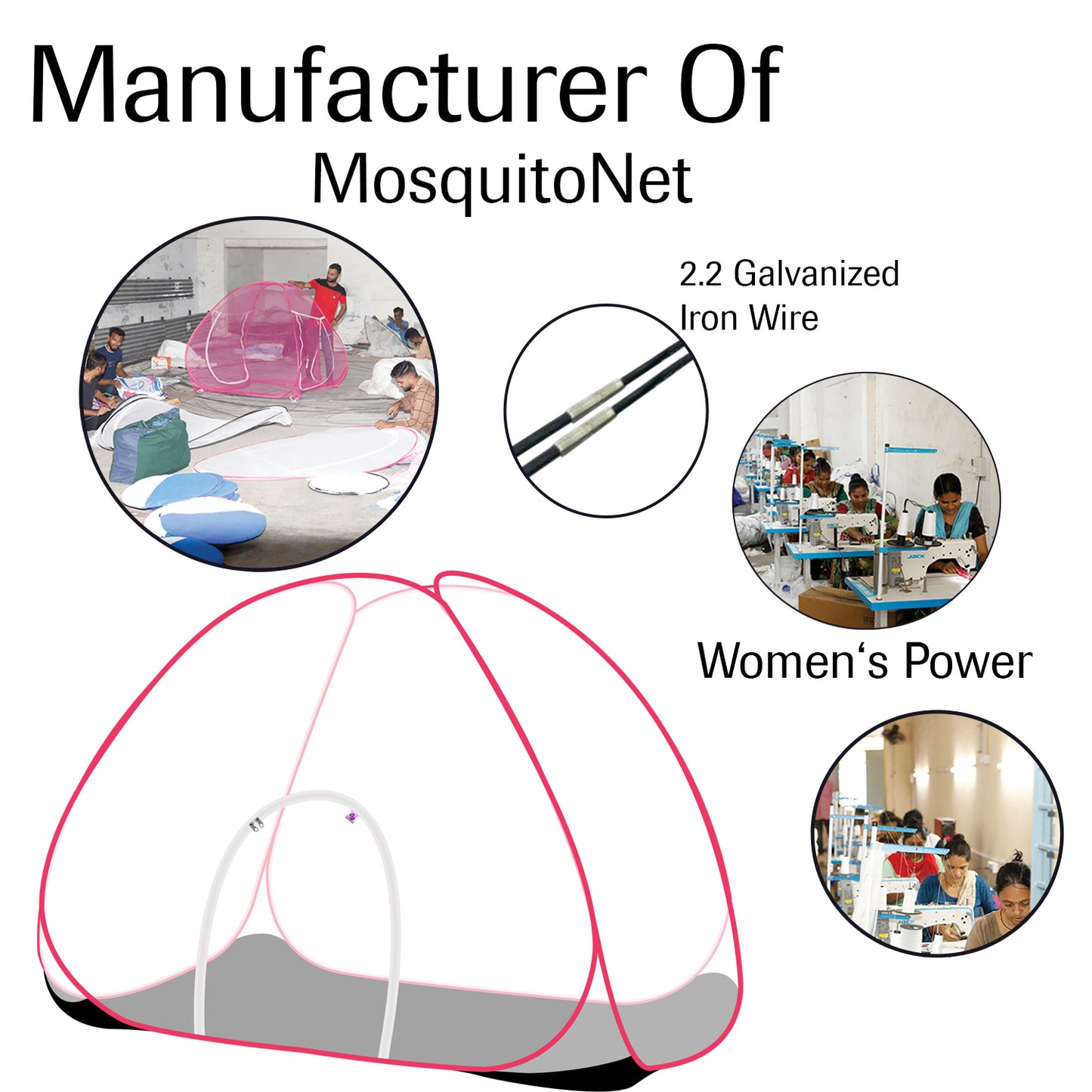 White Pink Mosquito Net With Base (Single Bed)