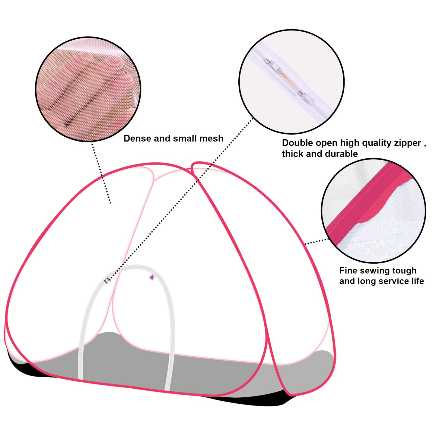 White Pink Mosquito Net With Base (Single Bed)