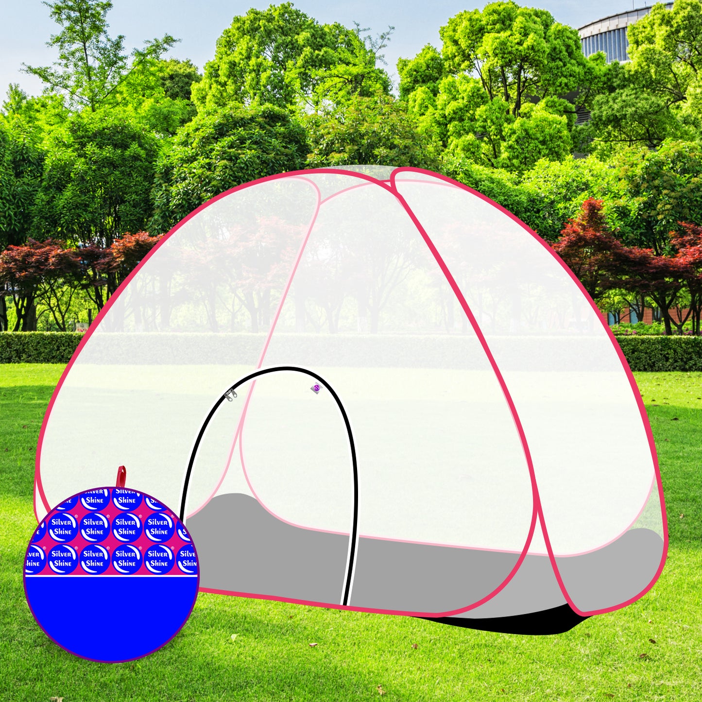 White Pink Mosquito Net With Base (Single Bed)