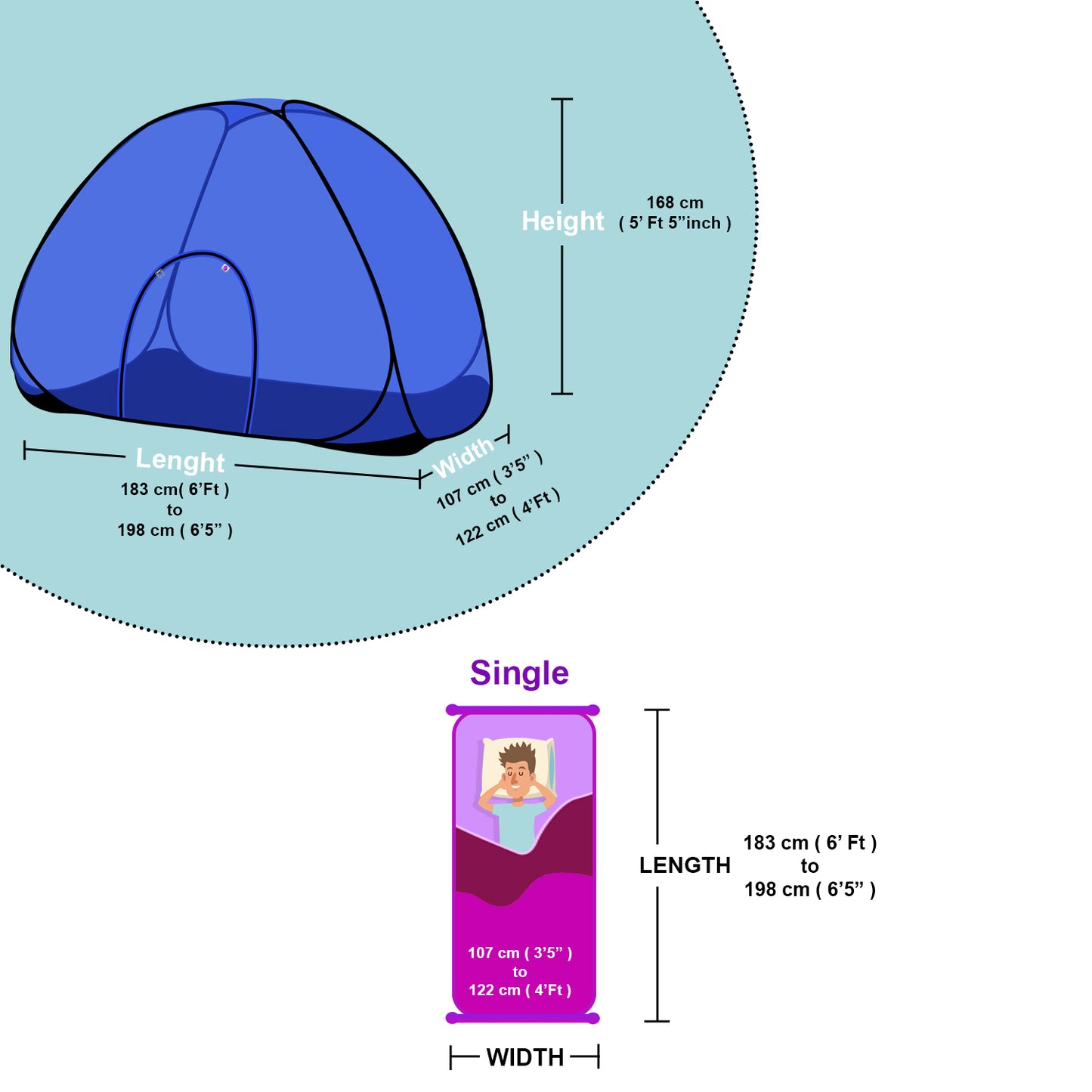 Blue Mosquito Net With Base (Single Bed)