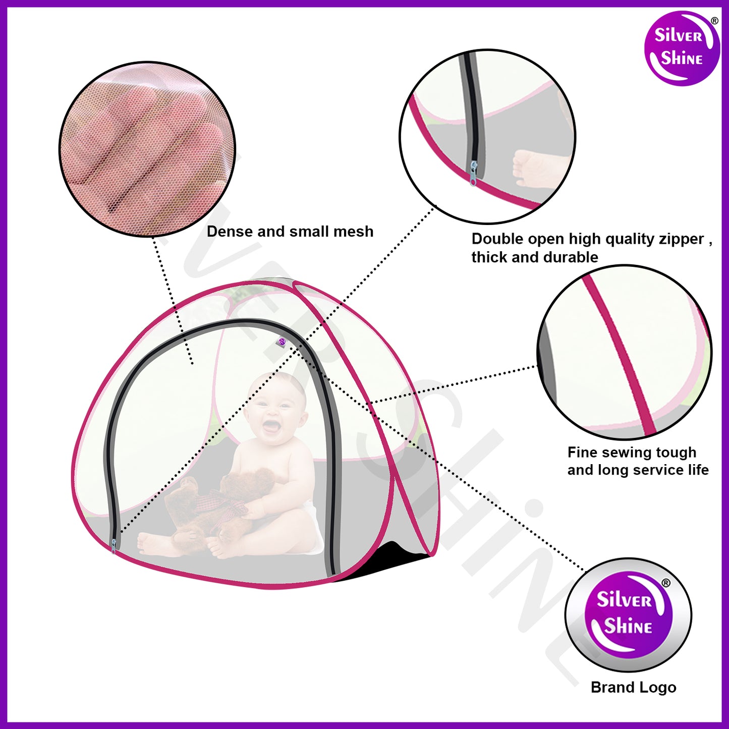 White Pink Baby Mosquito net With Base