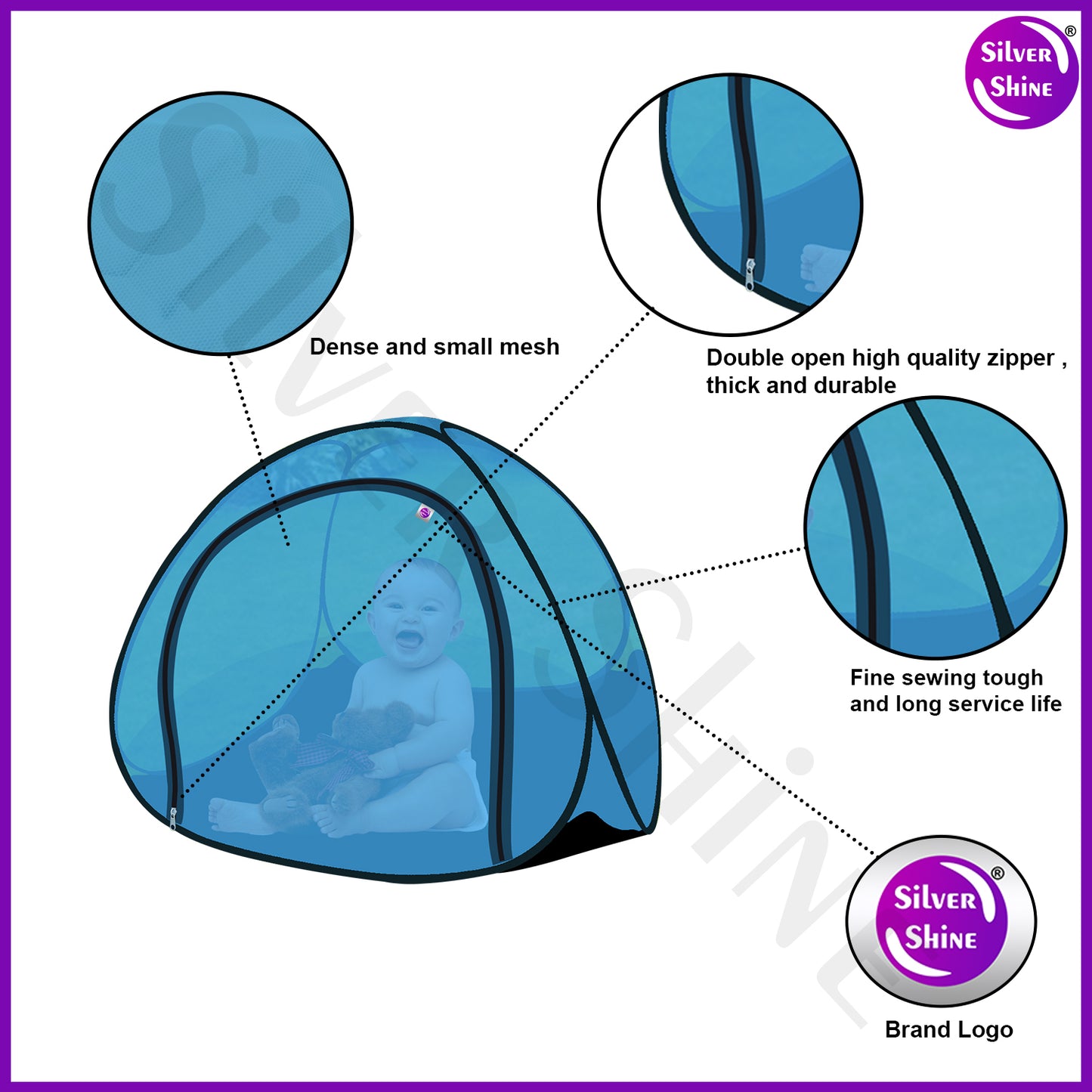 Sky Blue Baby Mosquito net With Base