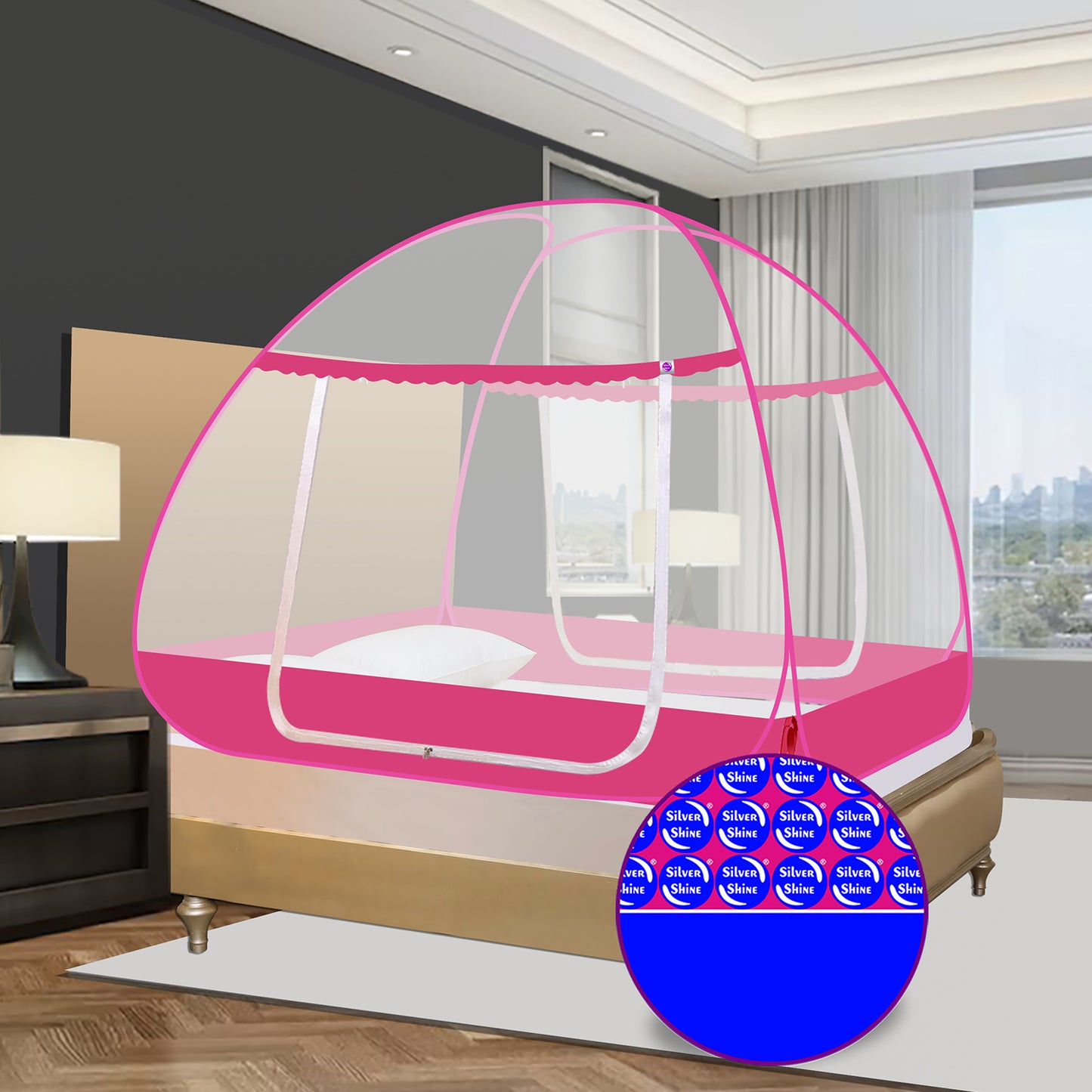 Pink Mosquito net With Border (Double Bed)