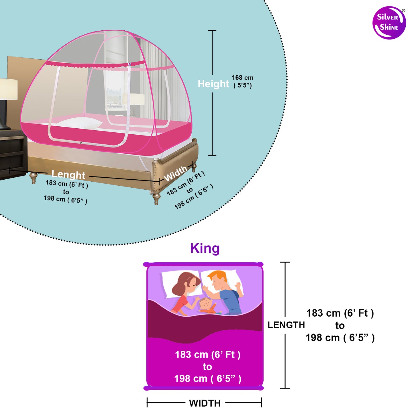 Pink Mosquito net With Border (Double Bed)